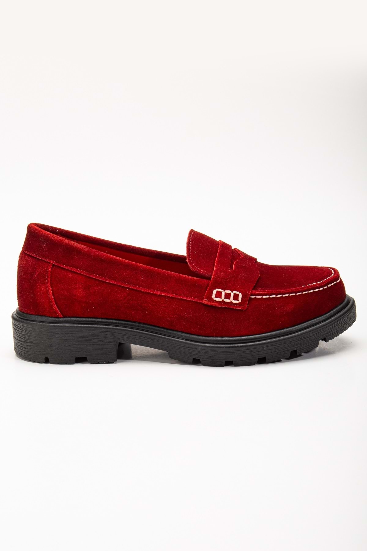 ANALİN SHOES Kadın Hakiki Deri Light Tabanlı Saraçlı Rahat Loafer Ayakkabı - Kırmızı Süet görsel 2