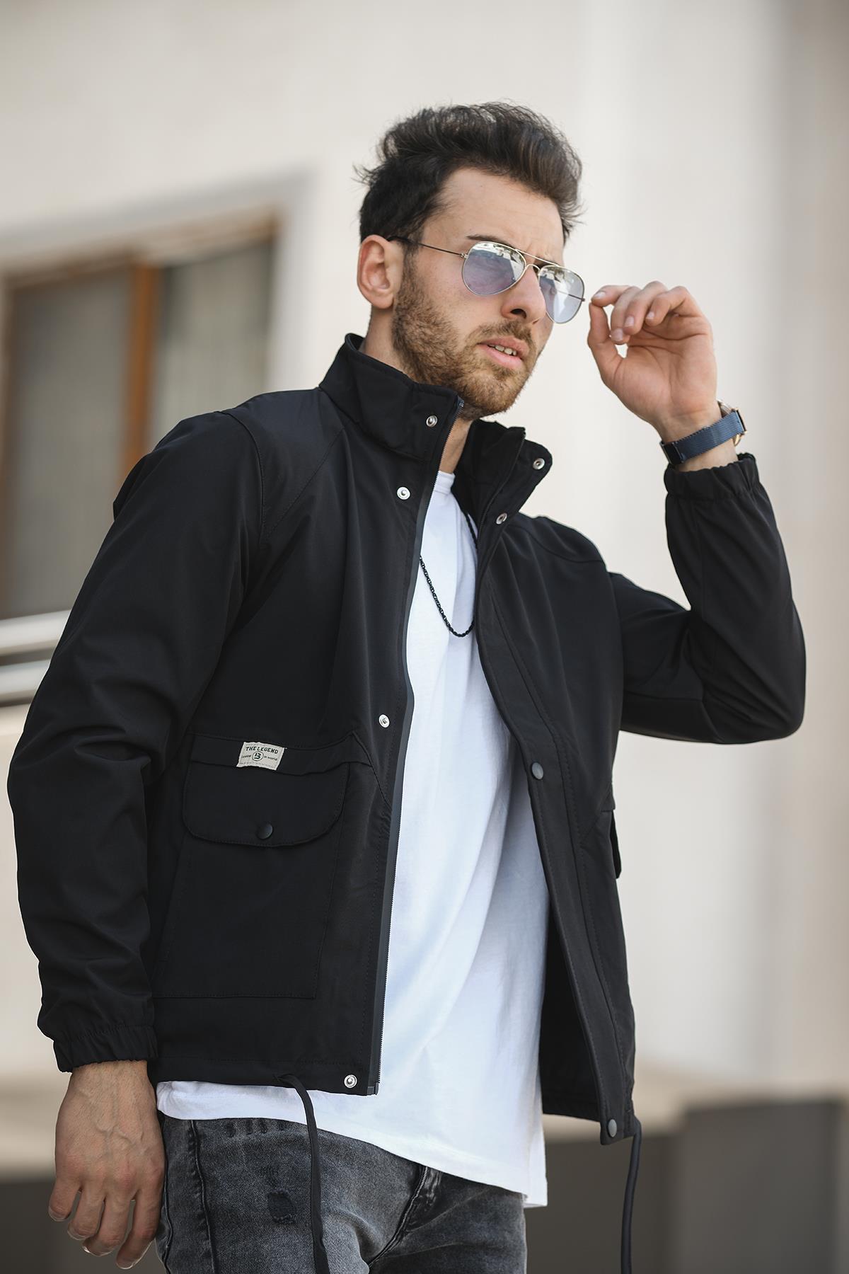 Oksit  Juan Slim Fit Su İtici Bağcık Detaylı Kapüşonlu Erkek Mevsimlik Mont Yağmurluk - Görsel 4