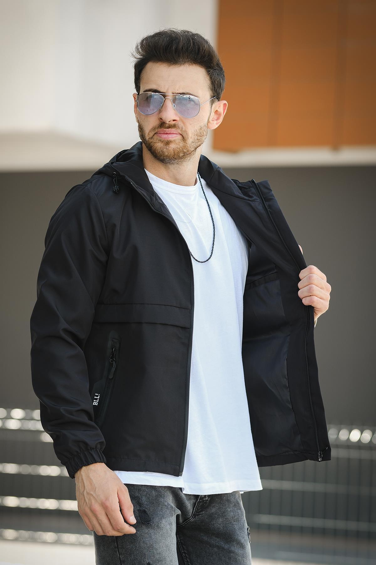 Oksit  Roseau Slim Fit Su İtici Cep Detaylı Kapüşonlu Erkek Mevsimlik Mont Yağmurluk - Görsel 2