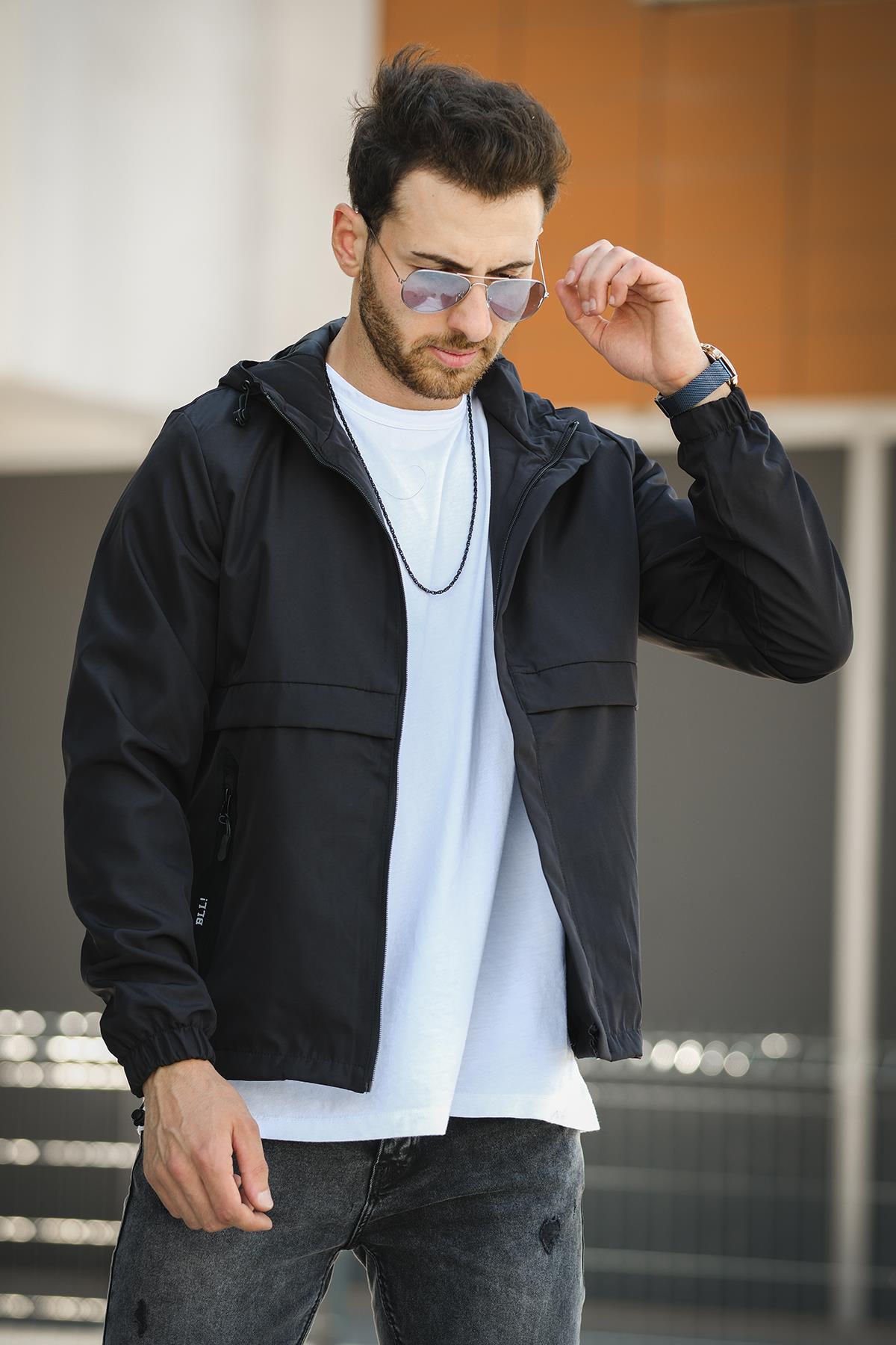 Oksit  Roseau Slim Fit Su İtici Cep Detaylı Kapüşonlu Erkek Mevsimlik Mont Yağmurluk - Görsel 3