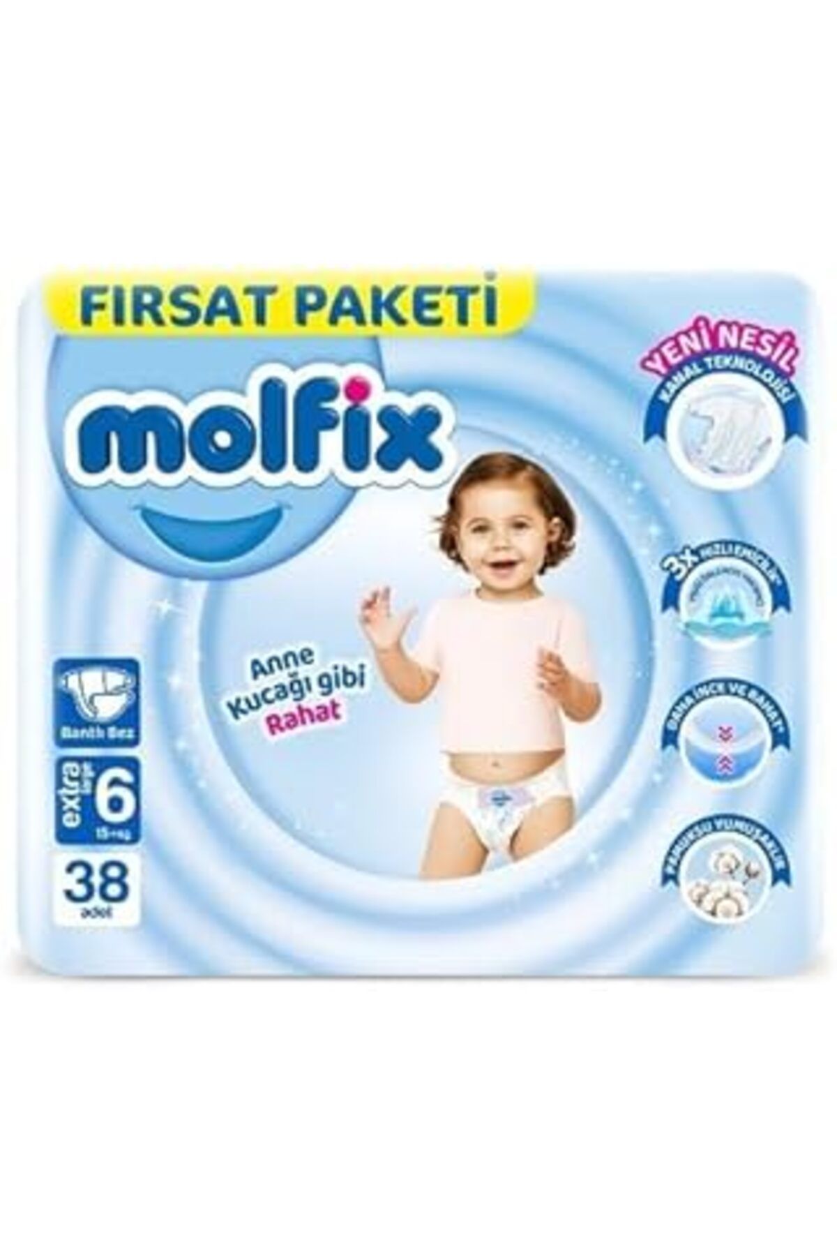 NZM TİCARET Molfix Extra Large 6 Beden Bebek Bezi, 38 Adet