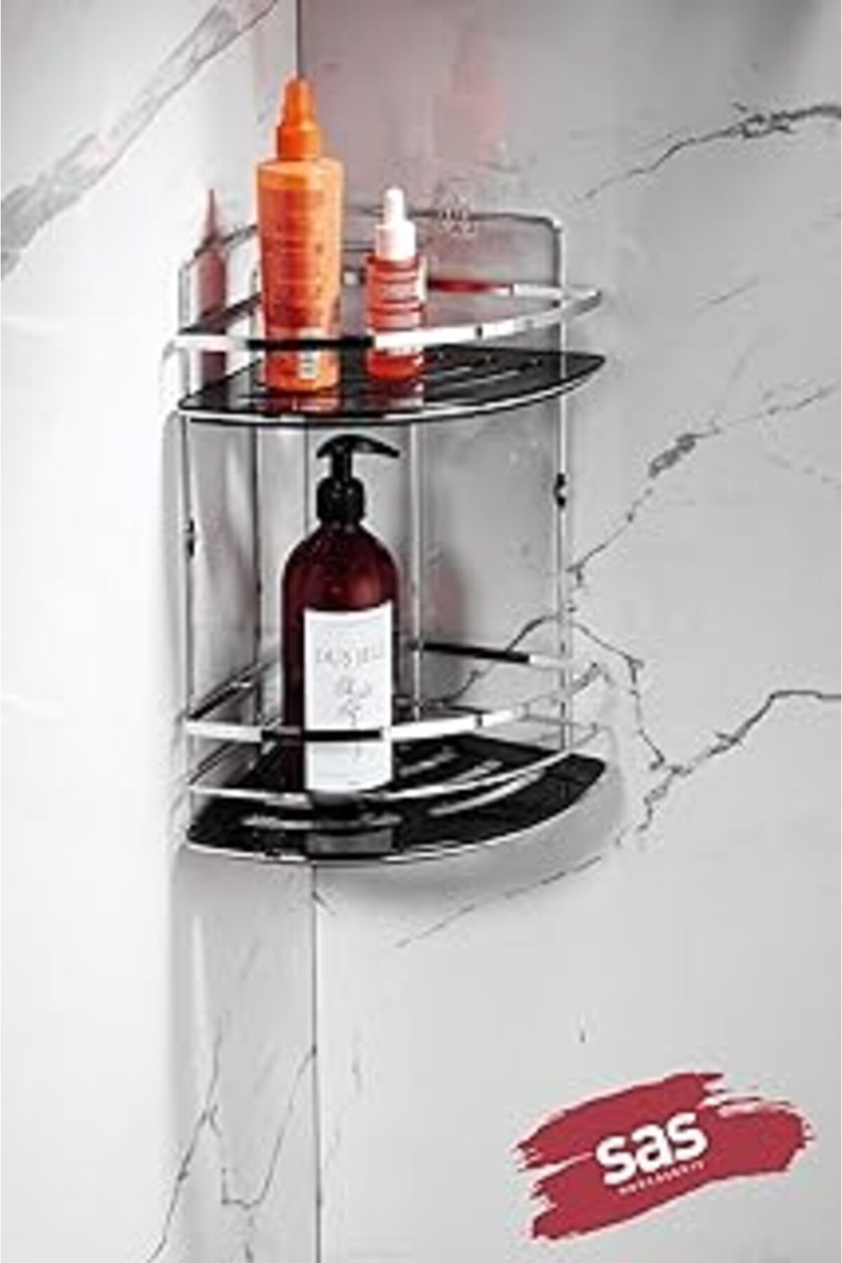 Hepta Collection Sas Haus Yapışkanlı Ömür Boyu Paslanmaz Kristal Ayarlanabilir Raf Banyo Düzenleyici Şampuanlık Lk-0