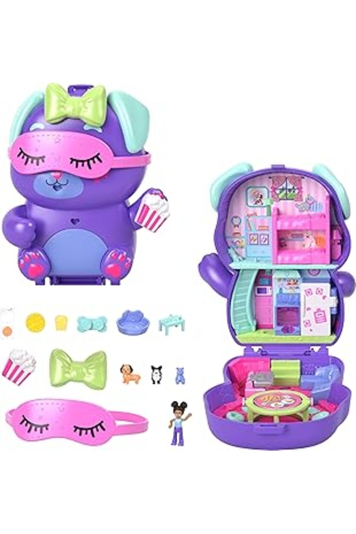 robotrend Polly Pocket Köpekçiğin Pijama Partisi Mikro Oyun Seti, 4Y+, Jcr38