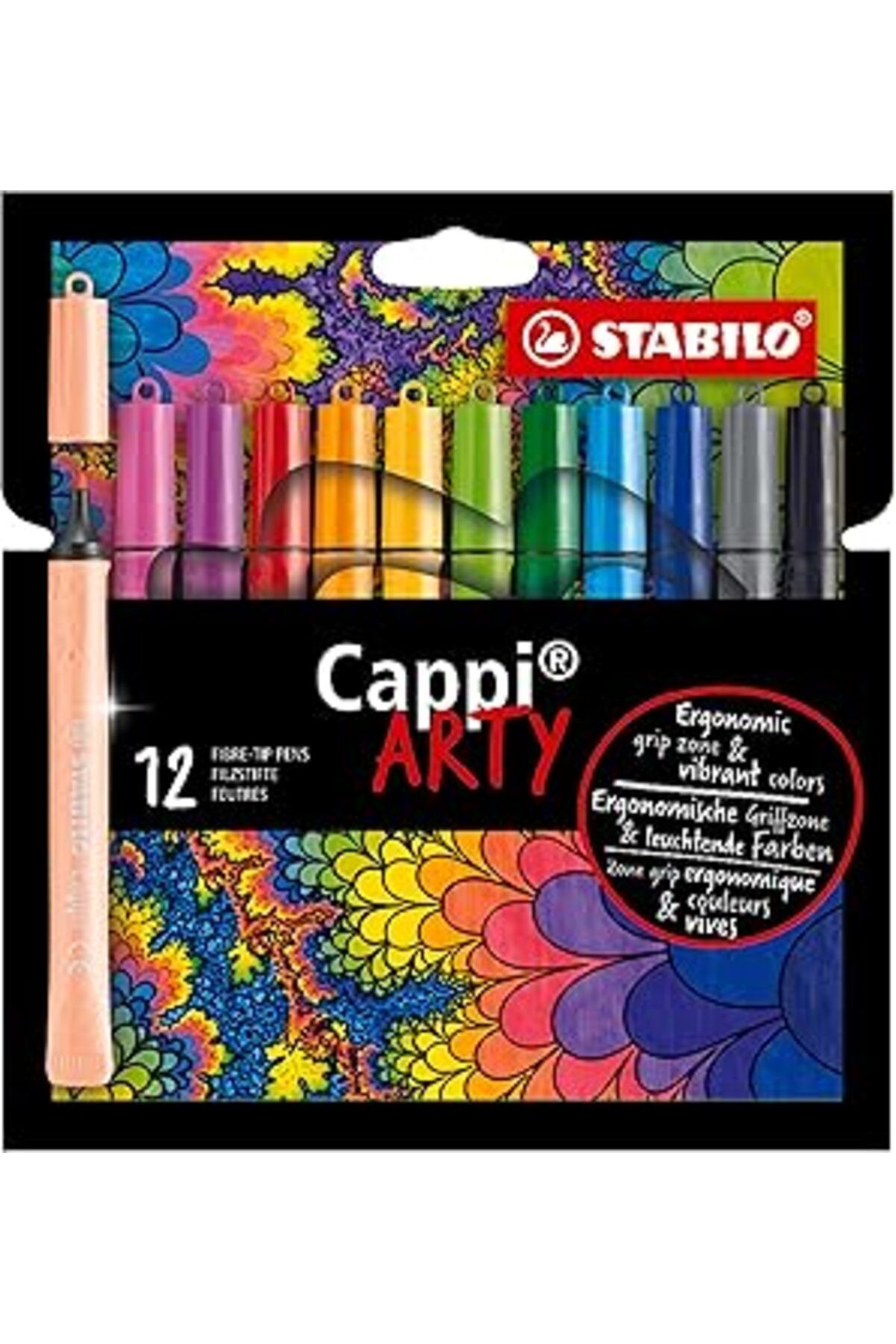 robotrend Cappi Arty - Keçe Uçlu Boya Kalemi - 12'Li Paket - Çeşitli Renkler + 1 Kapak Halkası