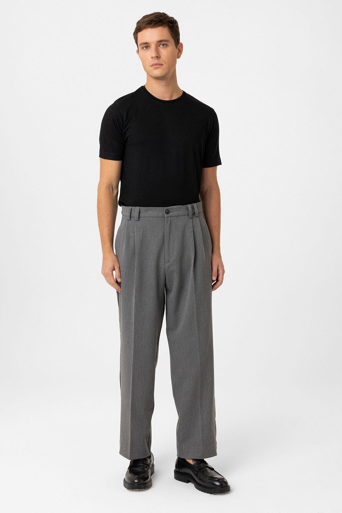 Antioch-Gray High Waist Relax Fit Pleated Men's Trousers 2