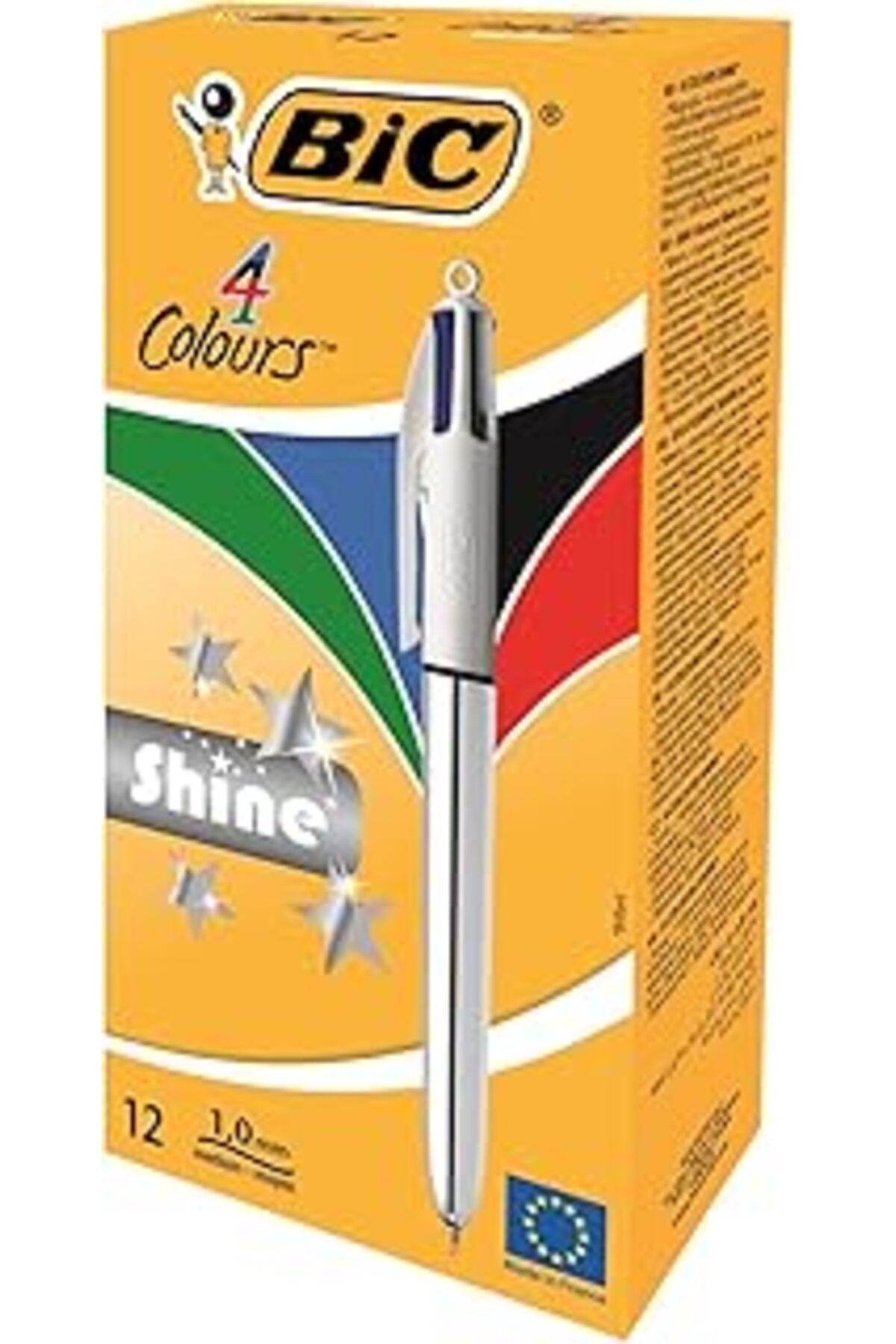 Mu Art Ahşap 4 Colours Shine Gümüş Gövde Tükenmez Kalem 12'Li Kutu, 4 Renk (Mavi, Siyah,Yeşil Ve Kırmızı), 1.0 M