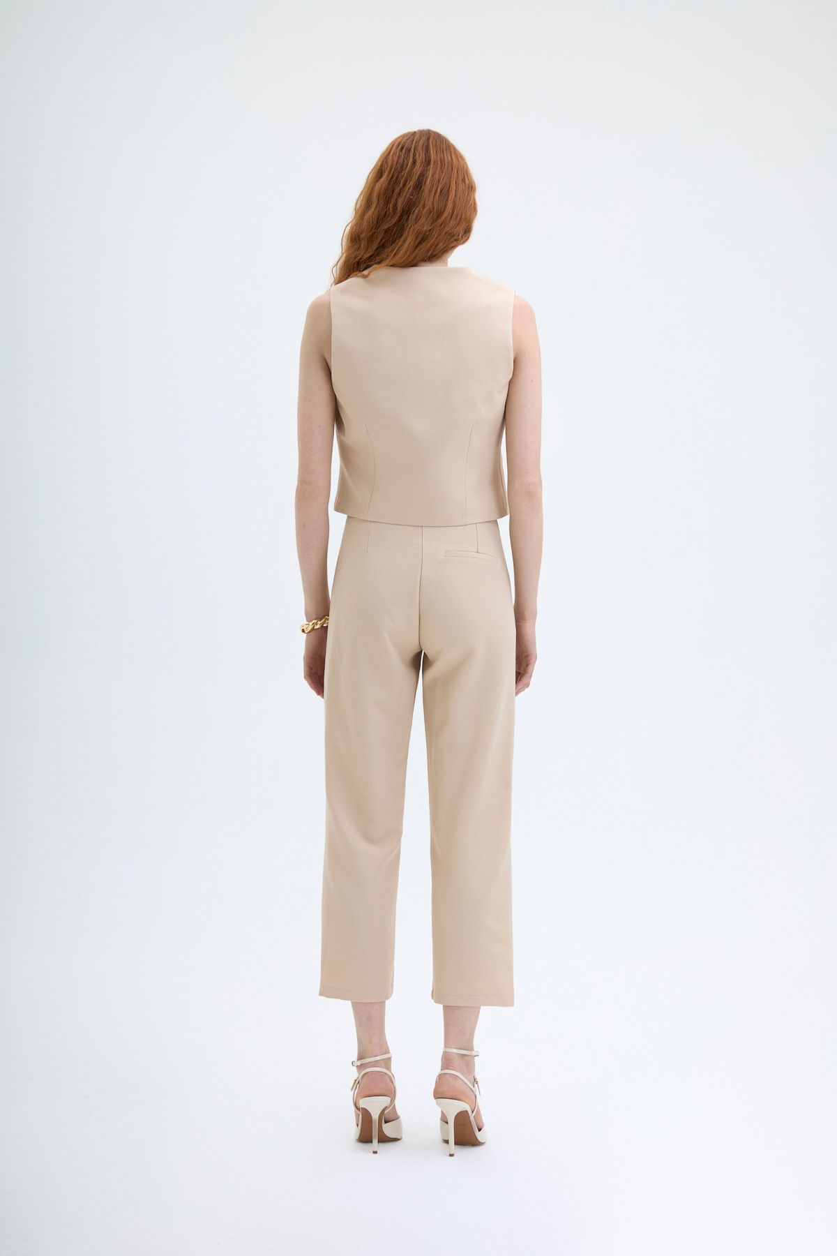 Quzu-Beige Colored Front Buttoned Vest 5