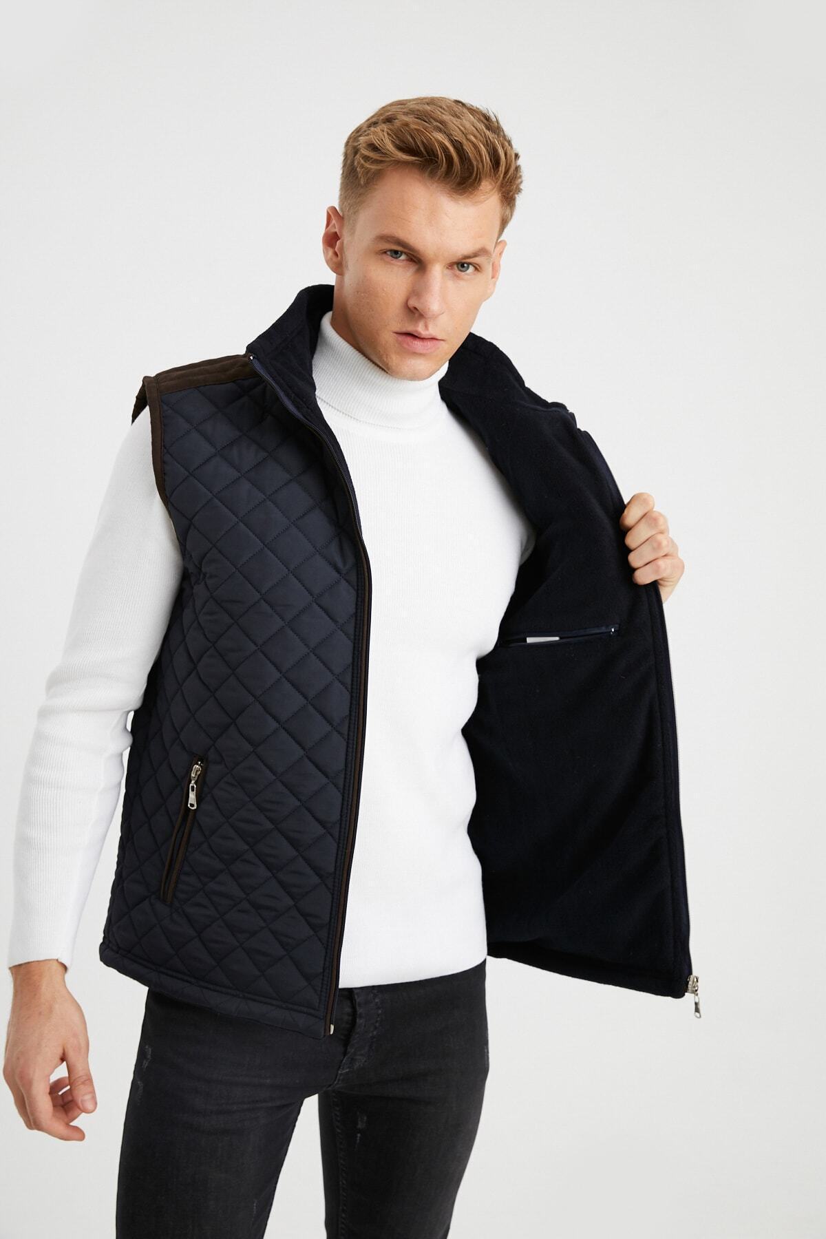 DYNAMO-Men's Navy Blue Fleece Lined Quilted Vest 4