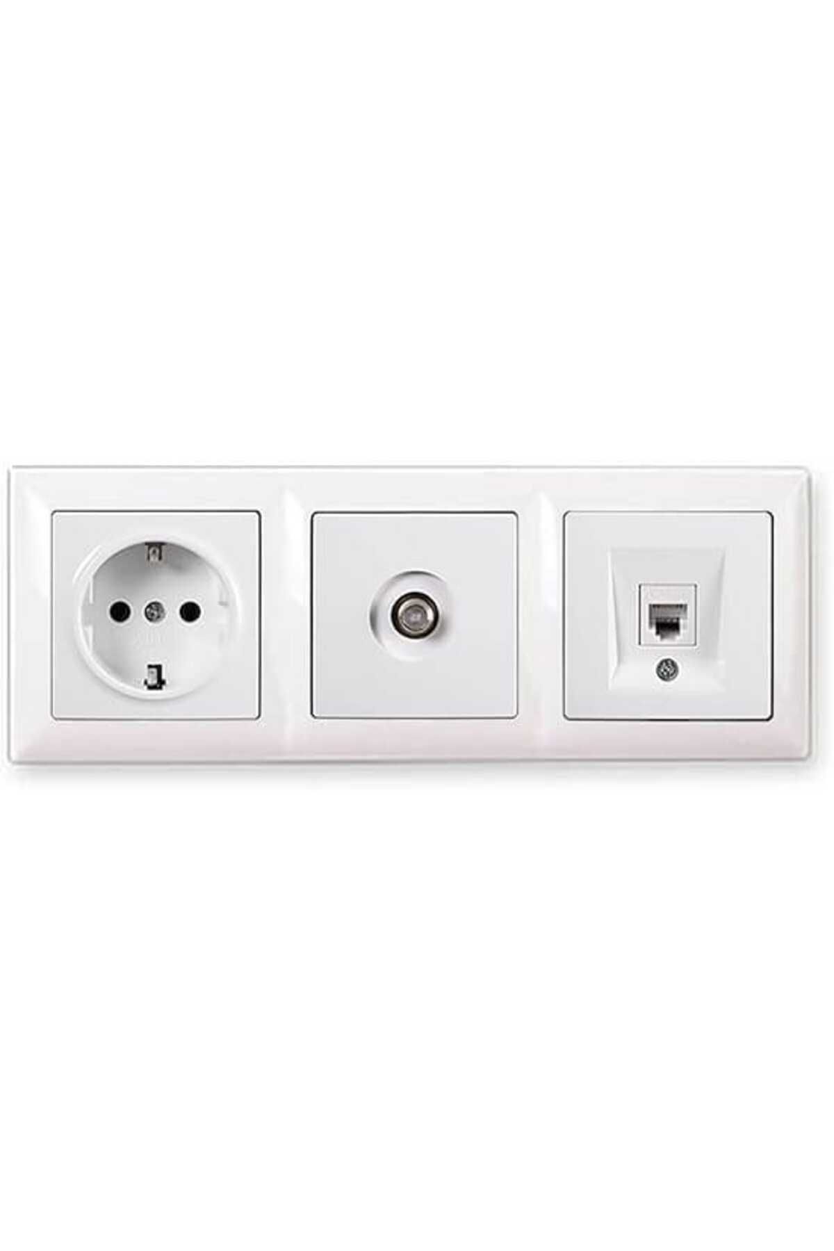 Günsan-Visage White Set of 3 Grounded Socket, F Connector and Numeris Cat3 Telephone Socket Set 1