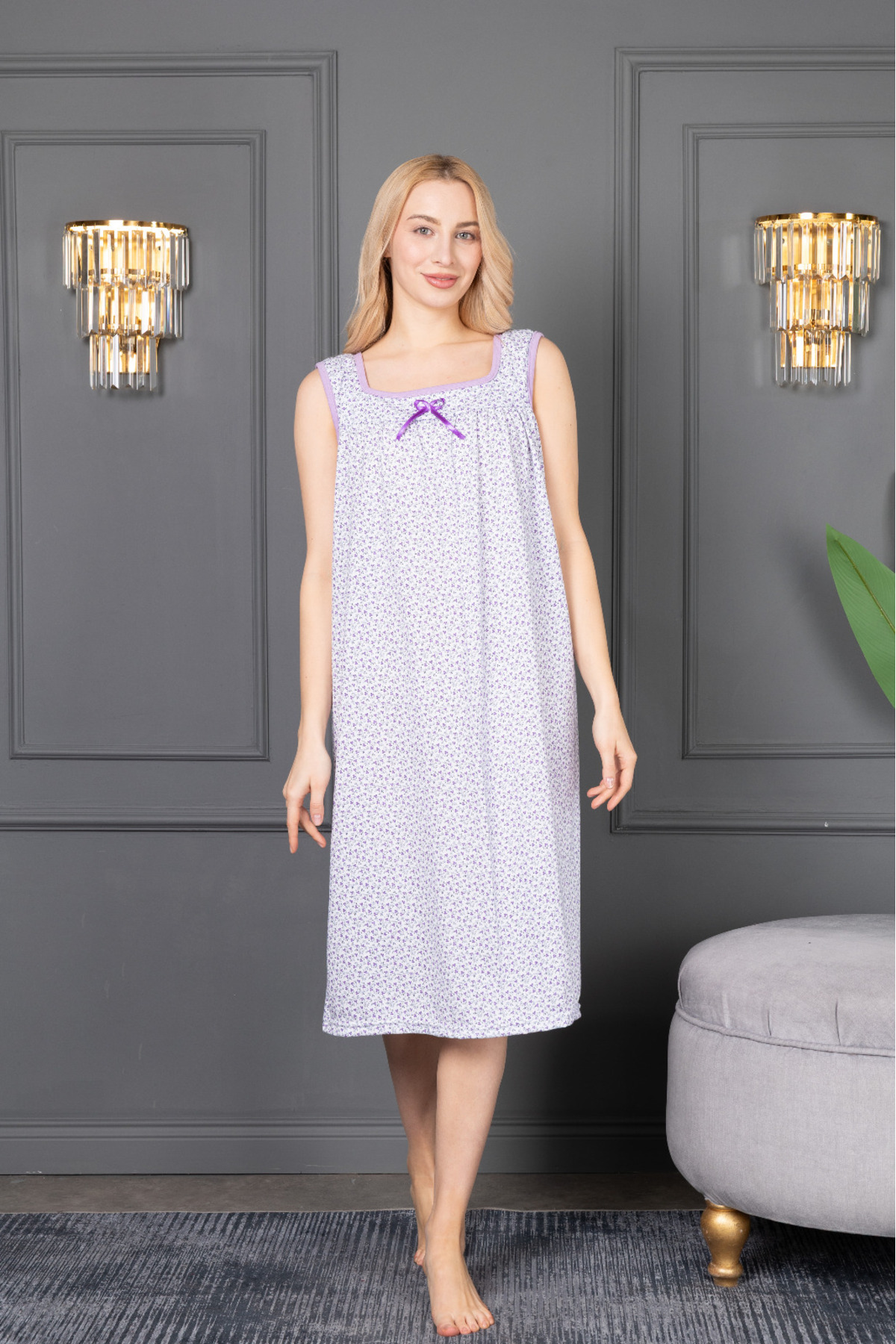 ZBTEKS Yazlık Pamuklu Bol Kesim Kalın Askılı Gecelik