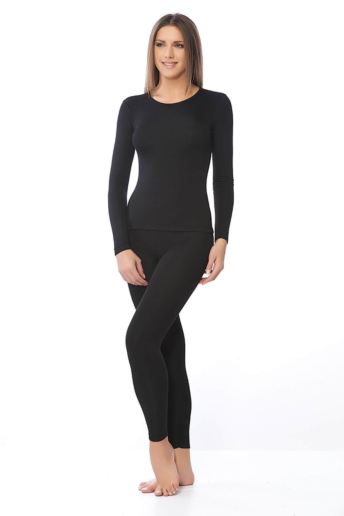 bonbonetti chocolate baby&kids Lenjerie Termică Neagră Pentru Damă Set Superior Inferior Costum Termic - Protecție Completă Până La 15 Grade Negru