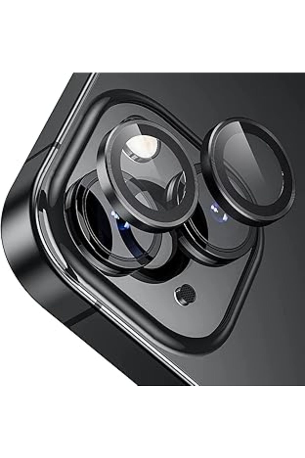 jupiter global bazaar Buff Labs Iphone 15/15 Plus, 9H Safir Cam Kamera Metal Lens Koruyucu, Bllk, Siyah