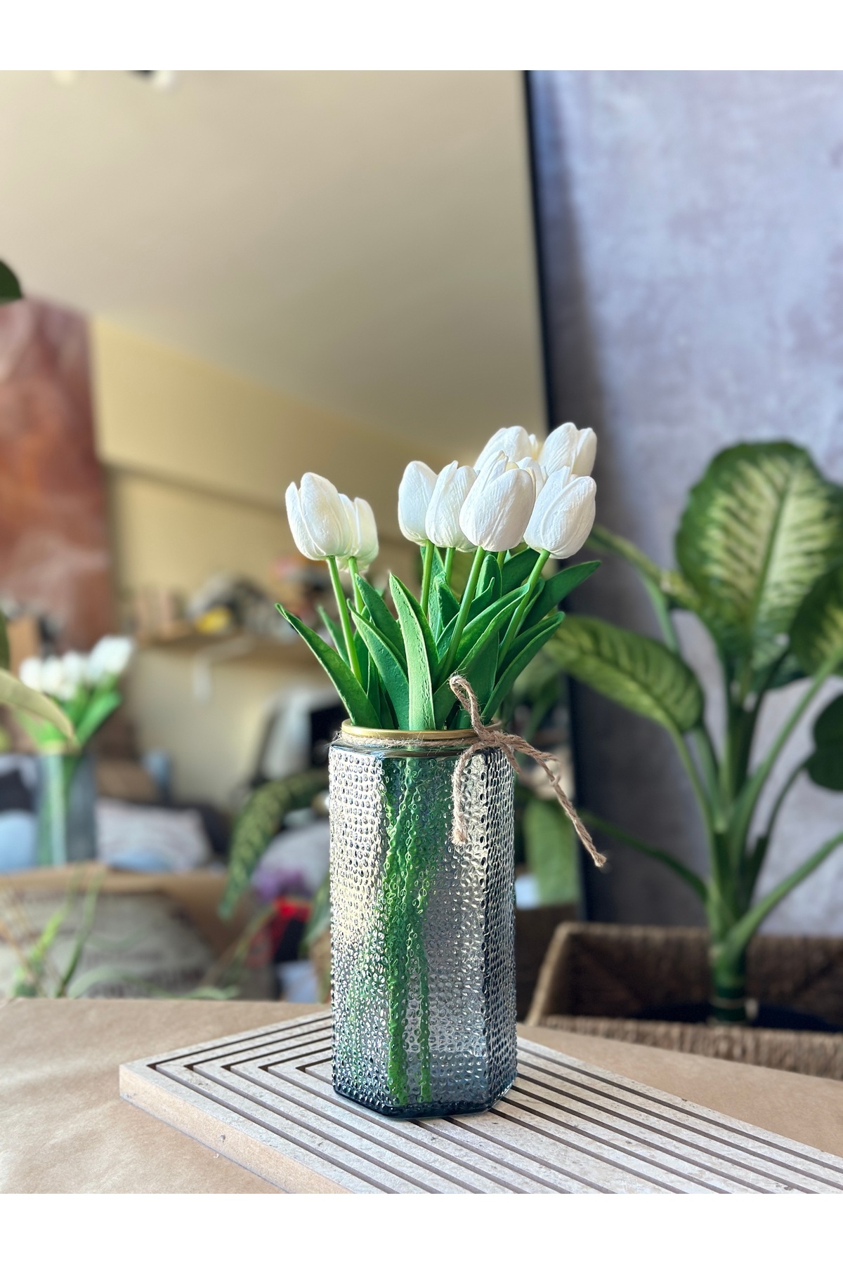 Tall Glass Vase① Kalya Concept Decorative Vase Large Size Hexagonal Ribbed Glass 20