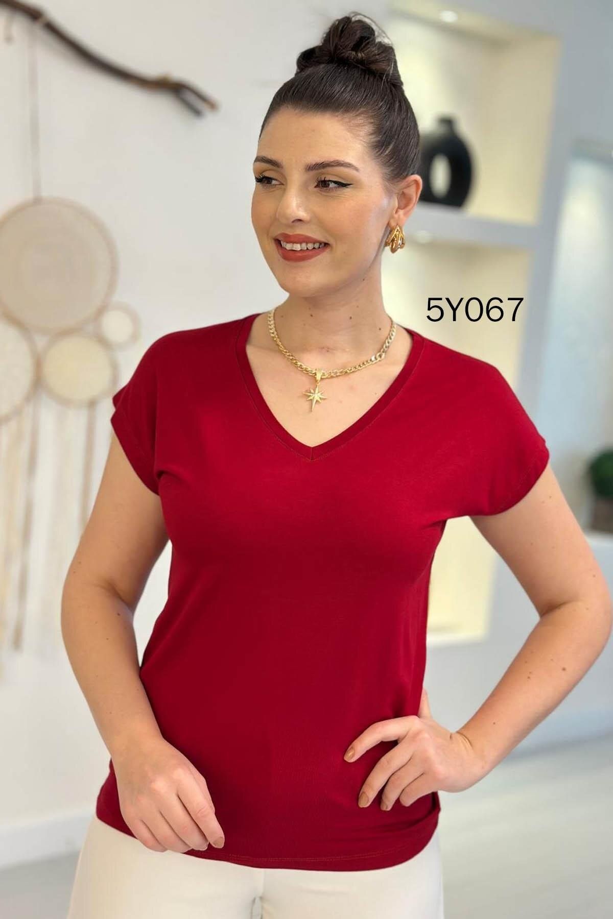 İnce Topuk-V-Neck Bamboo Tshirt 5Y067 1