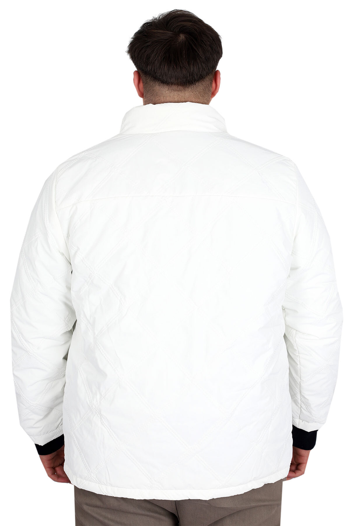 ModeXL Mode XL Büyük Beden Erkek Dik Yaka Kapitone Mont U24612 Ekru görsel 3
