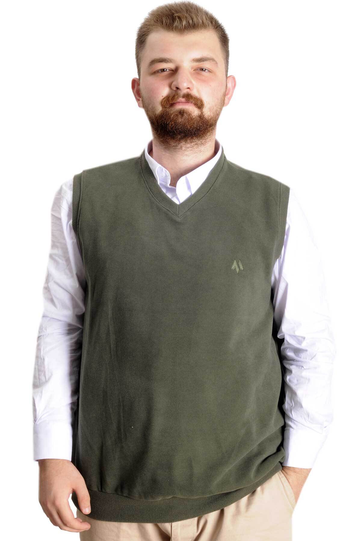 ModeXL Mode XL Büyük Beden Erkek Süeter Vanize Selanik 20547 Haki