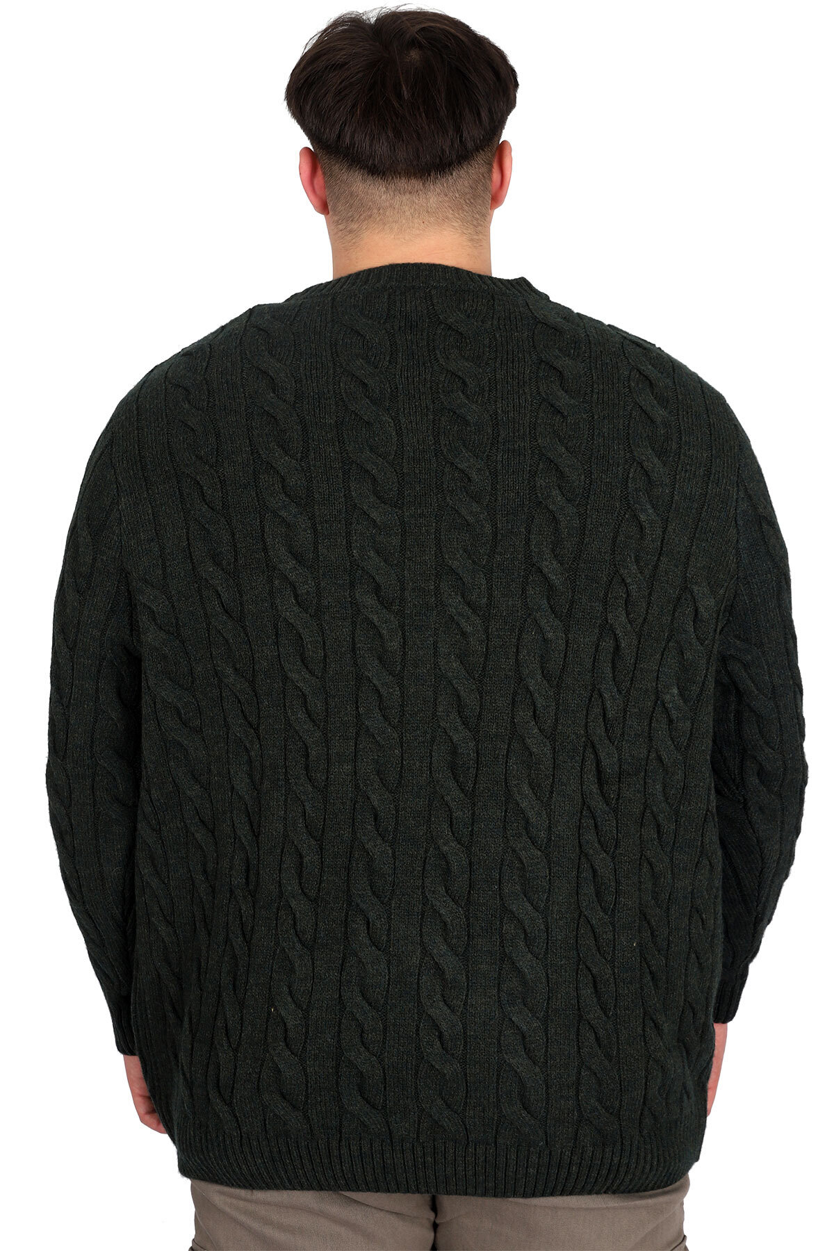 ModeXL Mode XL Büyük Beden Erkek Kazak Bisiklet Yaka BRAIDED 24211 Haki görsel 4