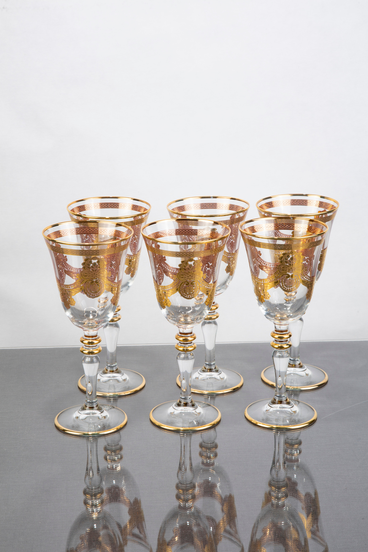 ARGKRİSTAL GOLD DETAYLI EL İŞLEMESİ 24 AYAR ALTIN 6LI MEŞRUBAT KADEHİ CAM PAŞABAHÇE MARKADIR SARAY DESEN