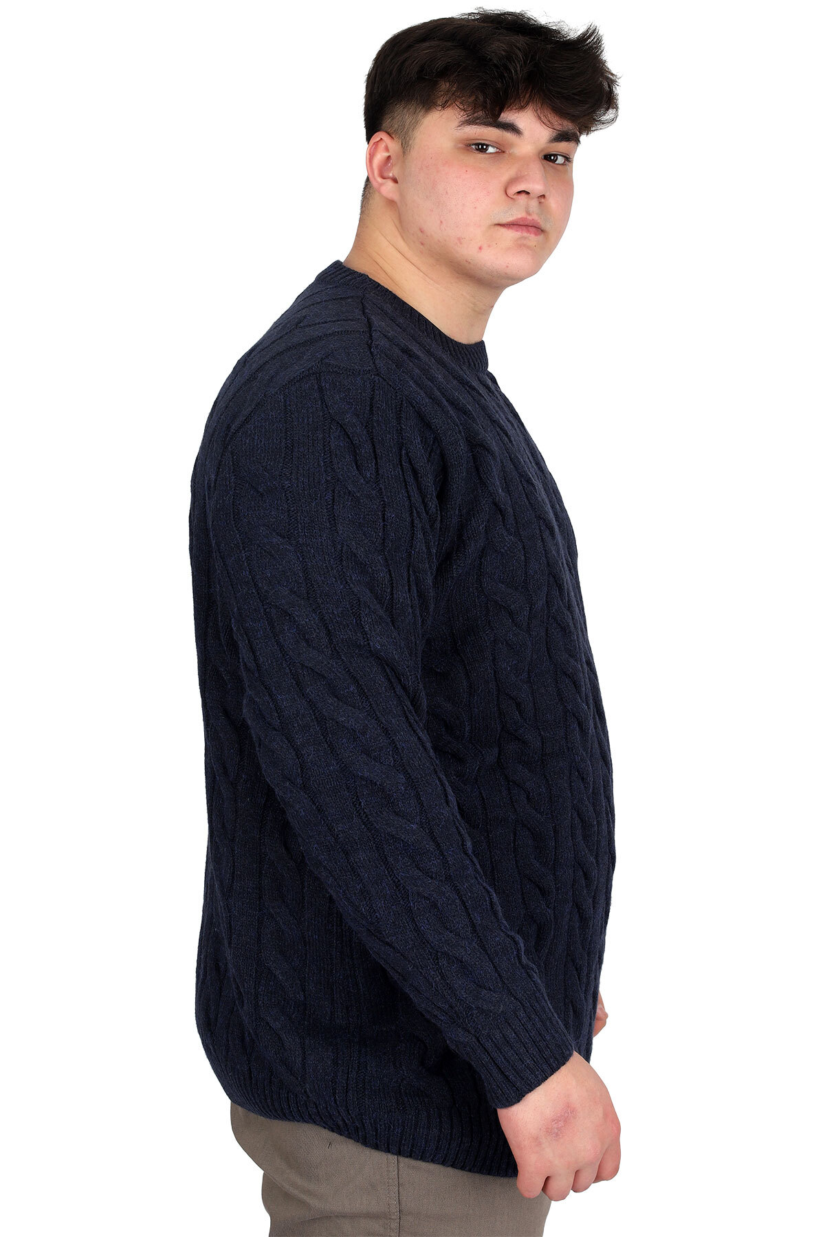 ModeXL Mode XL Büyük Beden Erkek Kazak Bisiklet Yaka BRAIDED 24211 Lacivert görsel 2