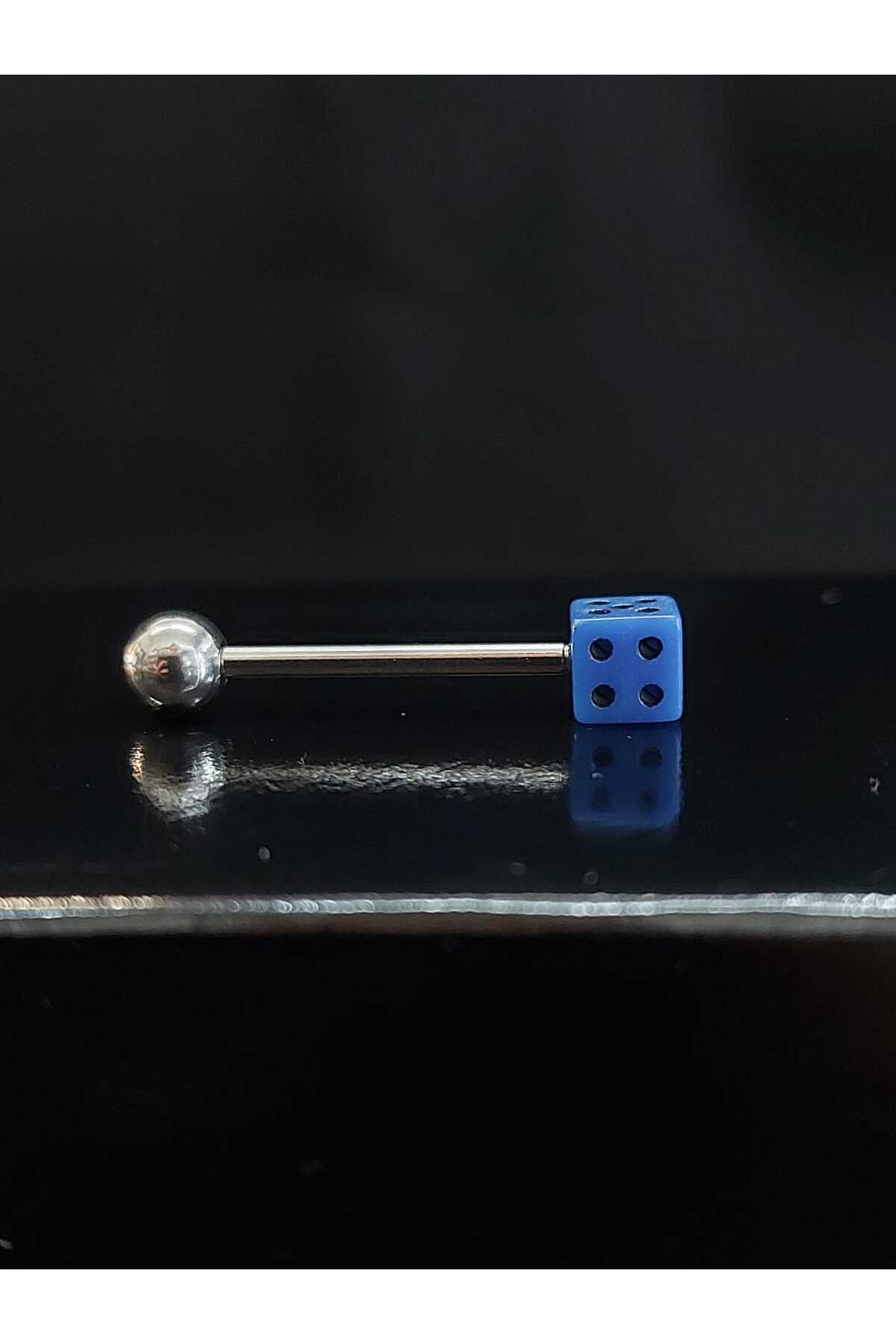 sarıyer silver-Navy Blue Colored Dice Model Tongue Eyebrow Belly Lip Steel Piercing 7