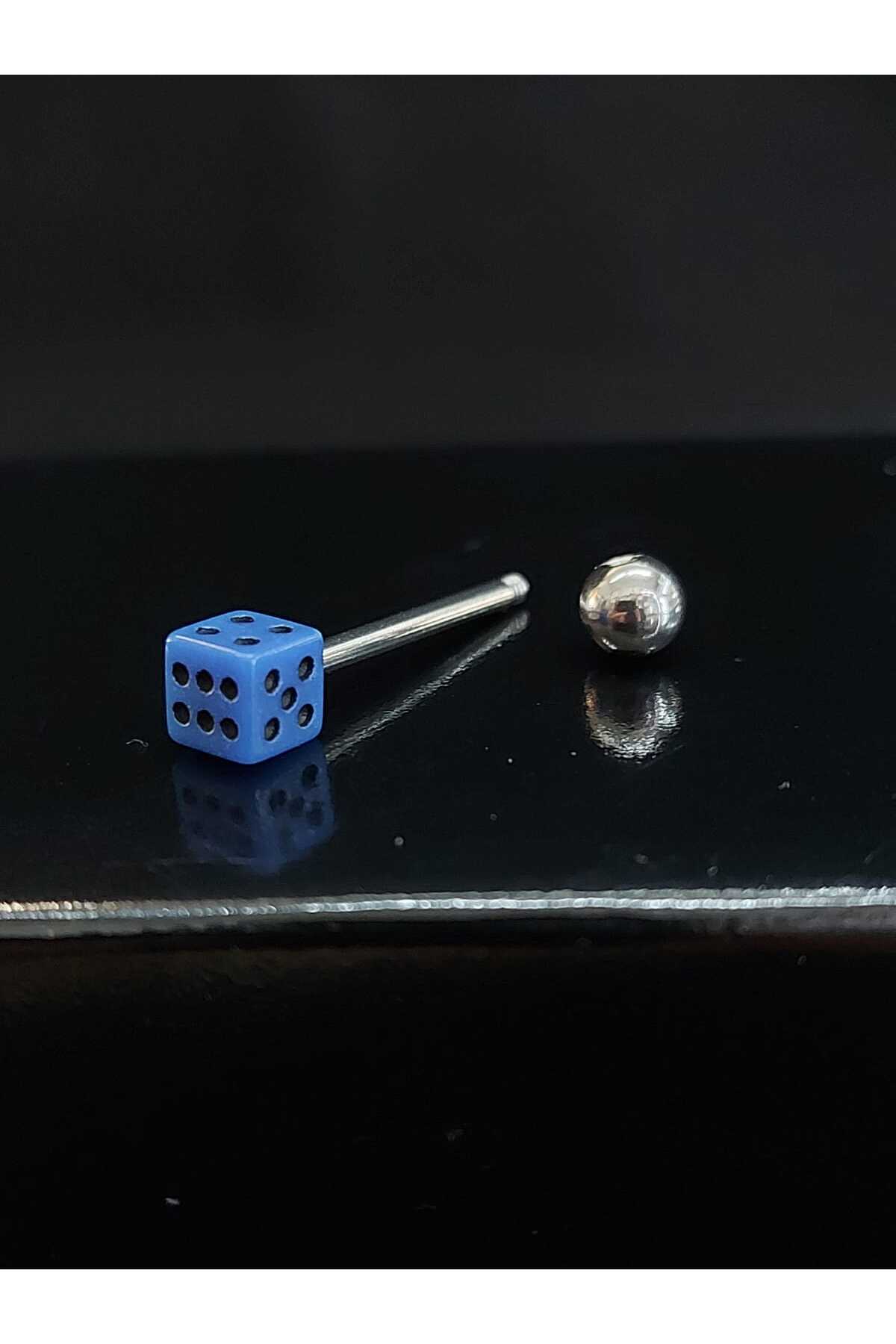 sarıyer silver-Navy Blue Colored Dice Model Tongue Eyebrow Belly Lip Steel Piercing 3