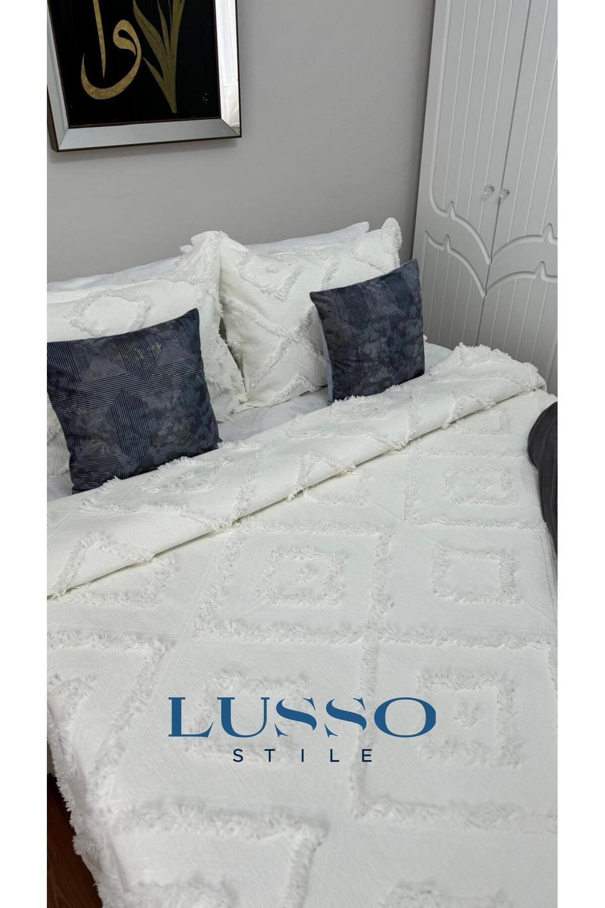 lusso stile-Belongs to Lusso Store! Scandinavian Pattern Double Ecru 240X250 and 2 Pillow Cases 4
