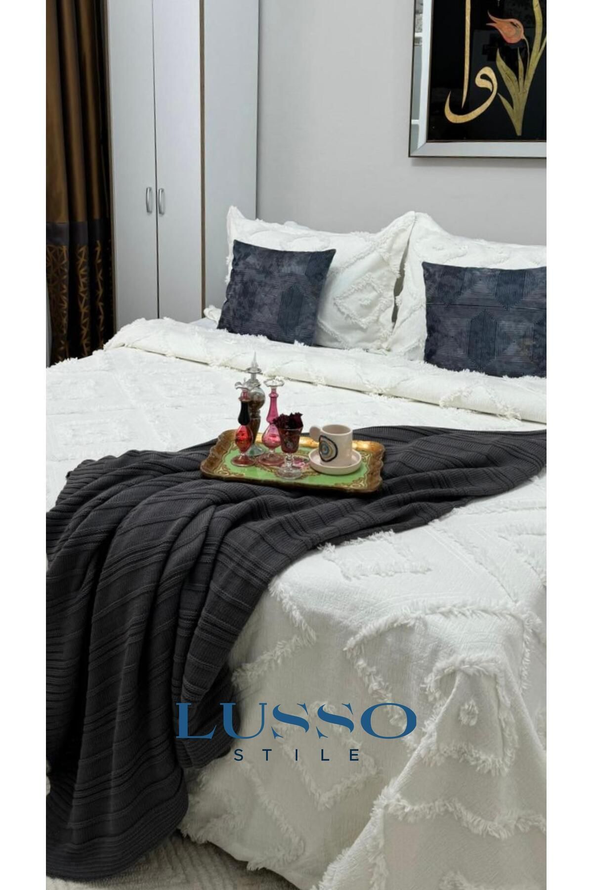 lusso stile-Belongs to Lusso Store! Scandinavian Pattern Double Ecru 240X250 and 2 Pillow Cases 2