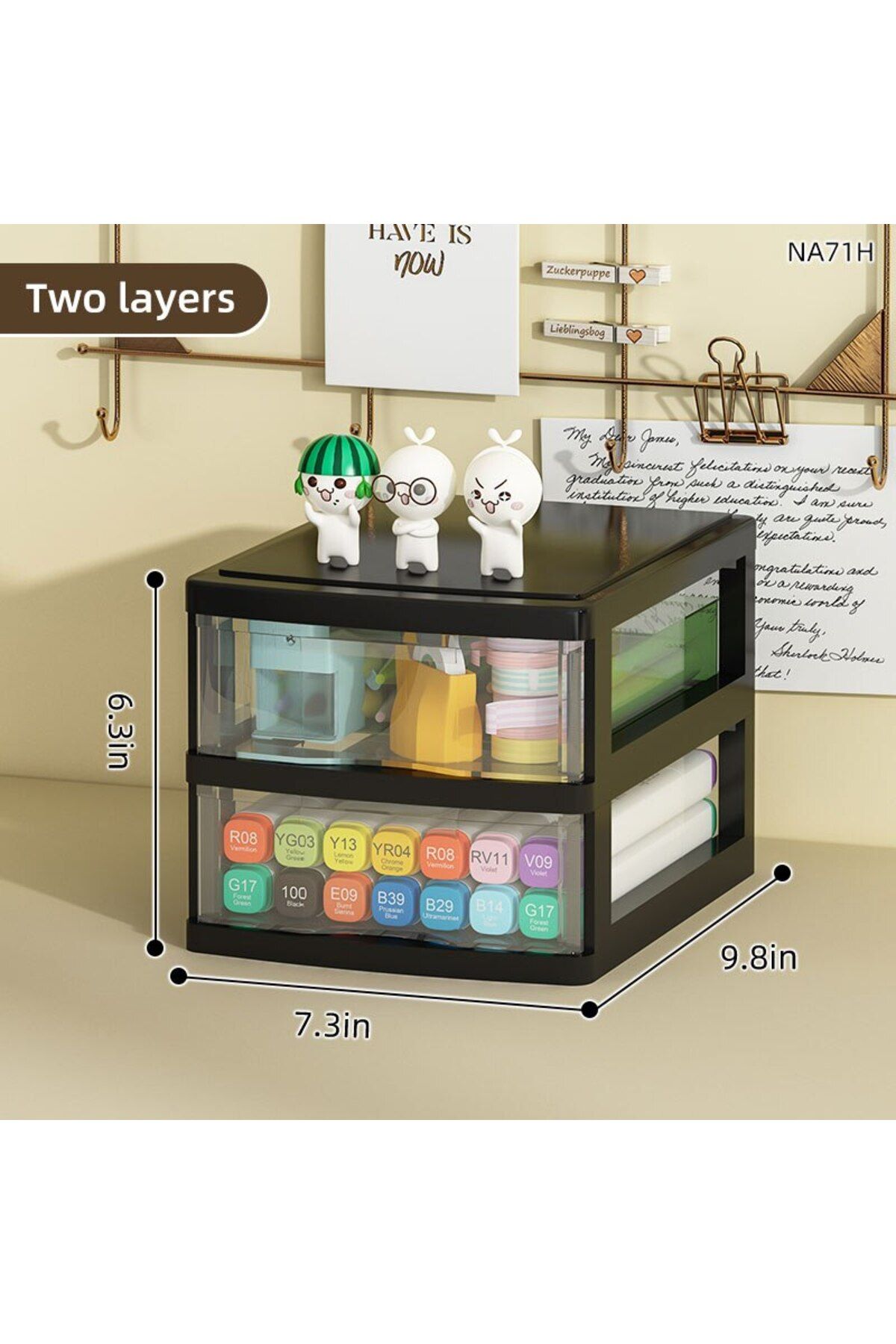 Choice-Black - Two Layers 1pc Storage Box,space-saving Clear Drawer Organizer (2/3/4-TIER) Sort Office,home 1