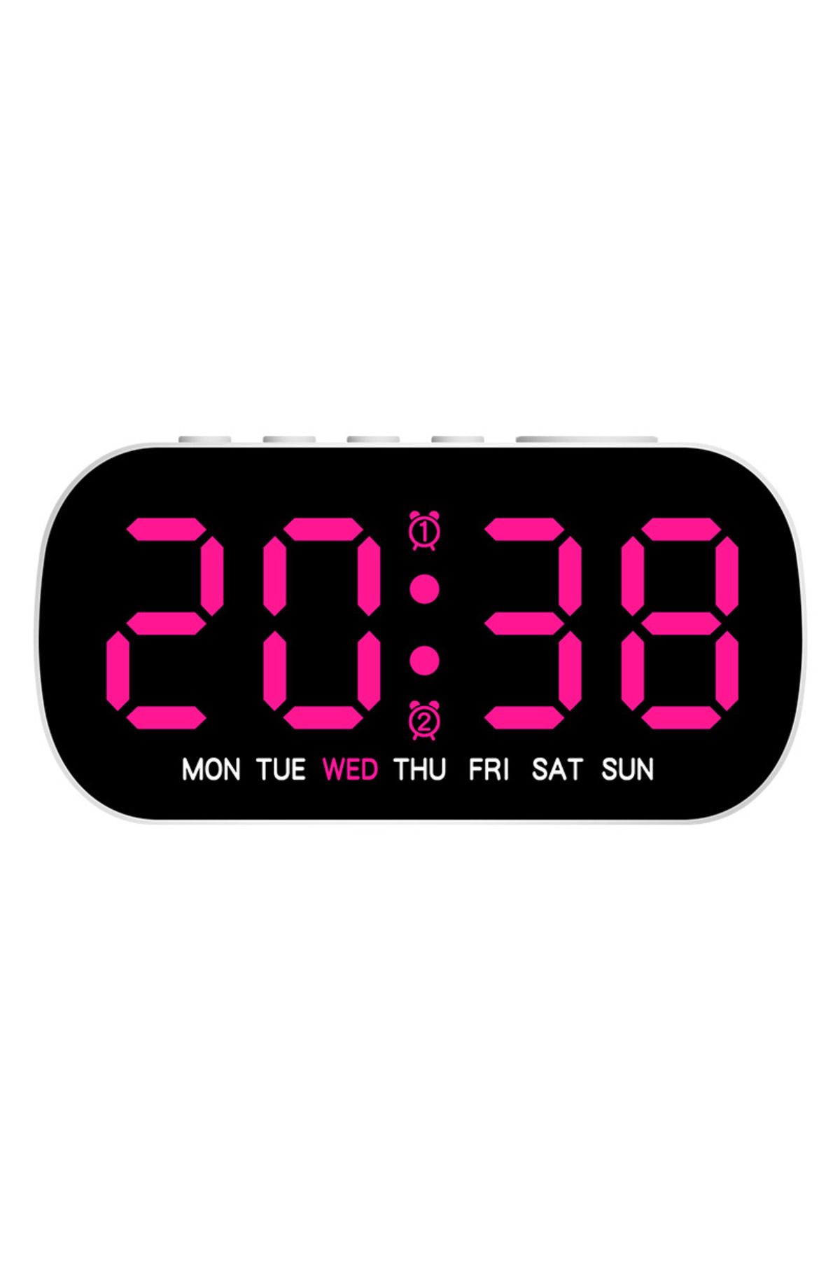 Choice-Rose Red Digital Alarm Clock USB Powered Temperature Date Week Dual Alarm Night Mode Snooze Clock 5 1