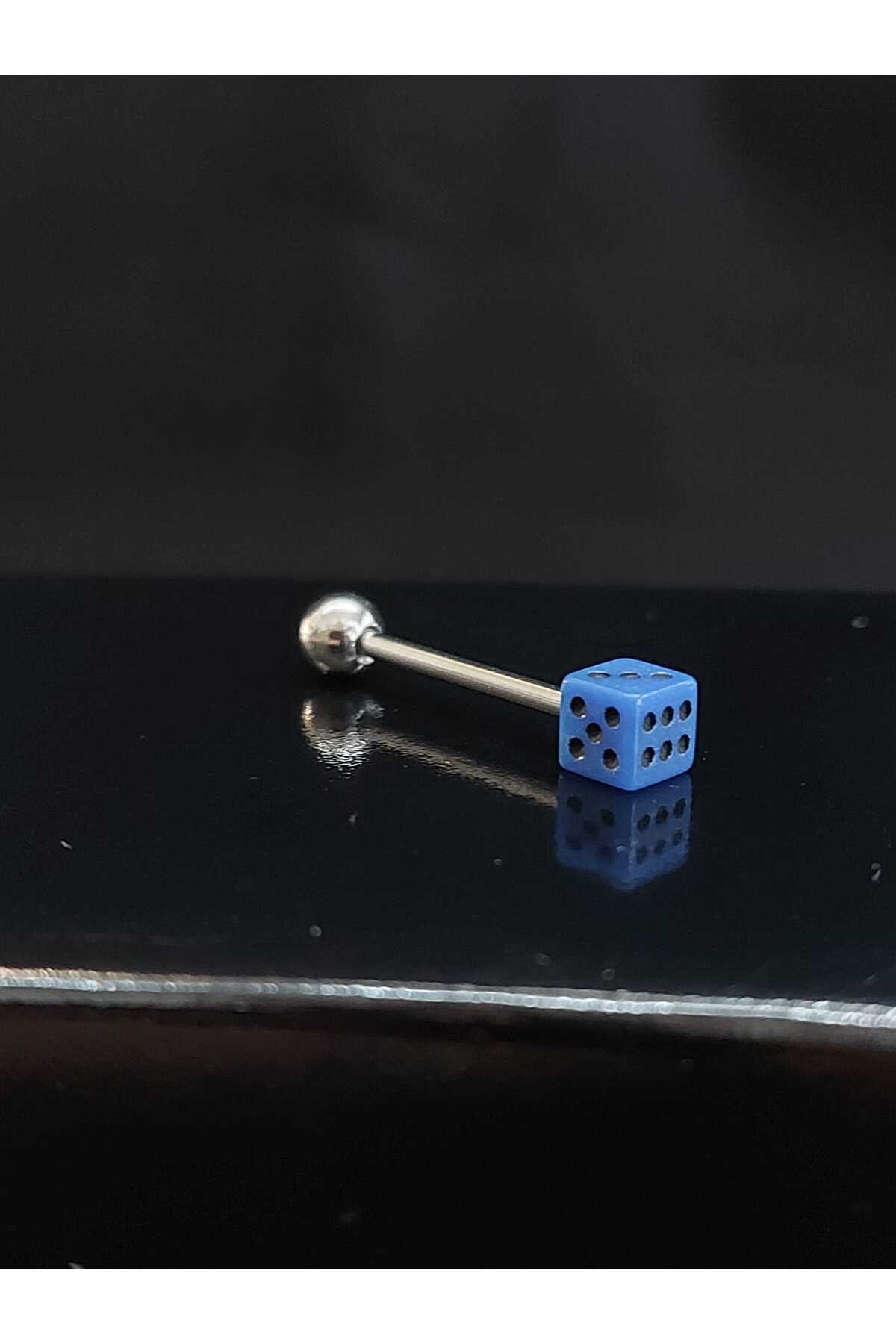 sarıyer silver-Navy Blue Colored Dice Model Tongue Eyebrow Belly Lip Steel Piercing 1