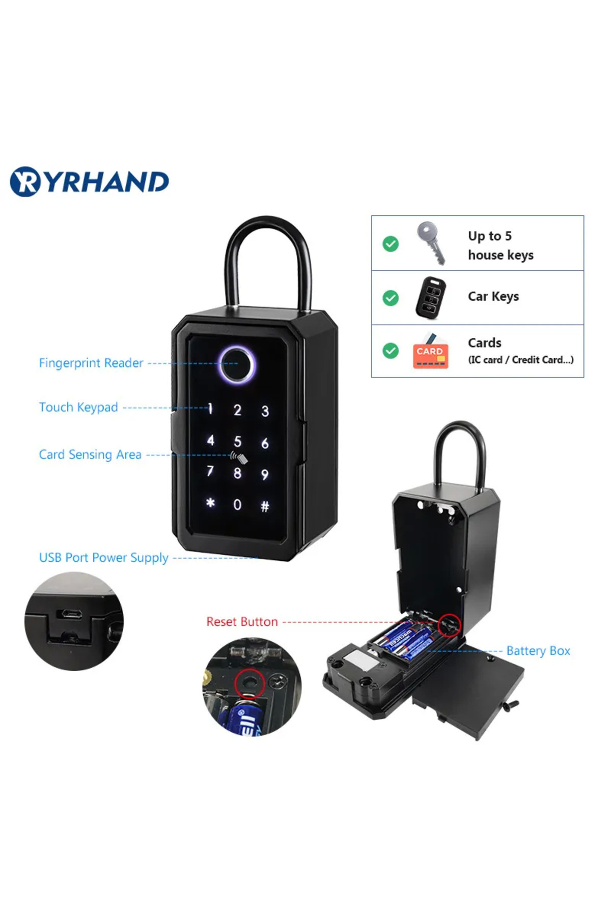 YRHAND-Ty Version Ttlock Wifi Security Boxes Password Smart Fingerprint Digital Cerradura Inteligent 4