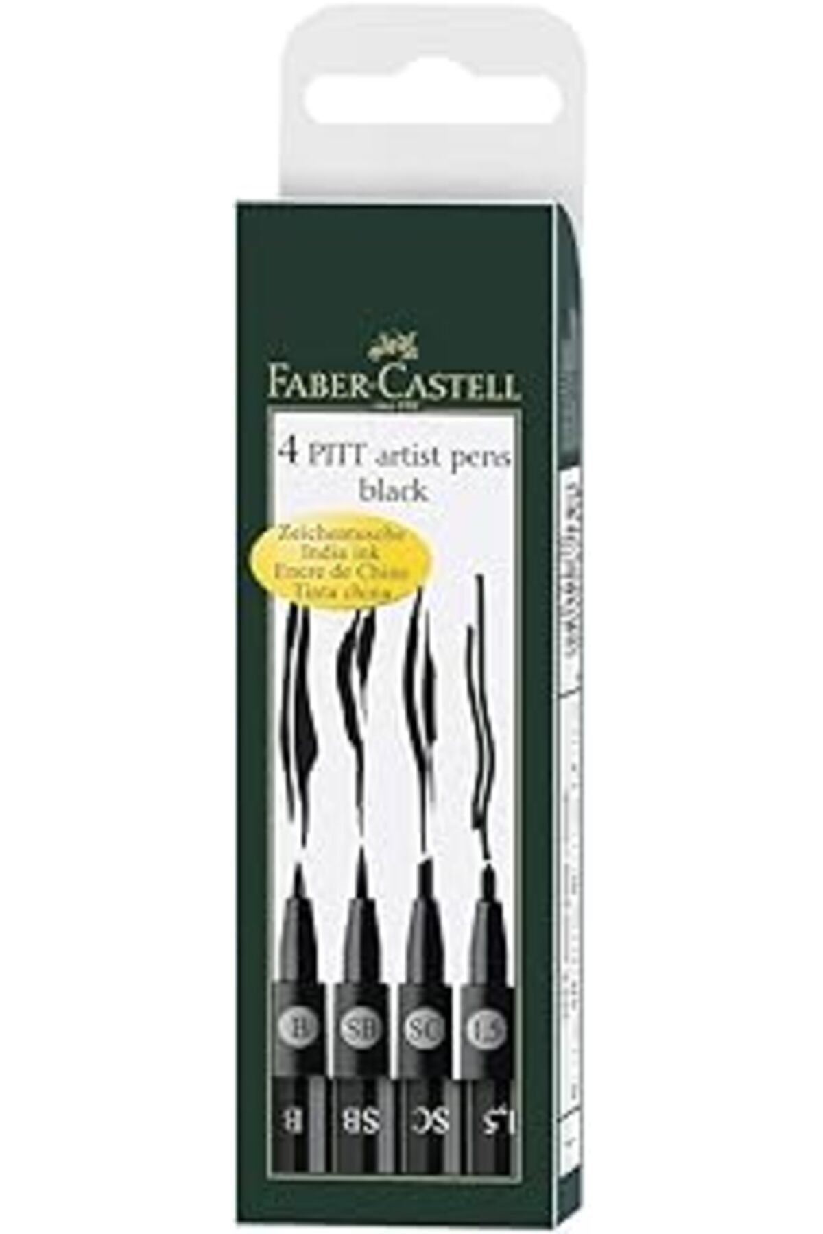 Mu Art Faber-Castell 167139 - Tuschestift Pitt Artist Pen 4Er Packung: 1.5, Sc, Sb, B, Schwarz