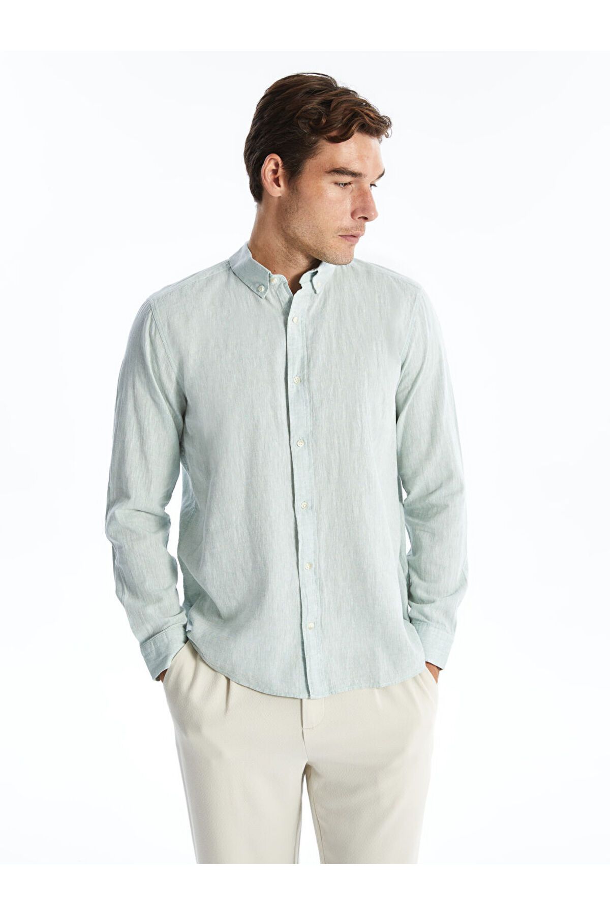 LC Waikiki LCW Slim Fit Uzun Kollu Keten Karışımlı Erkek Gömlek