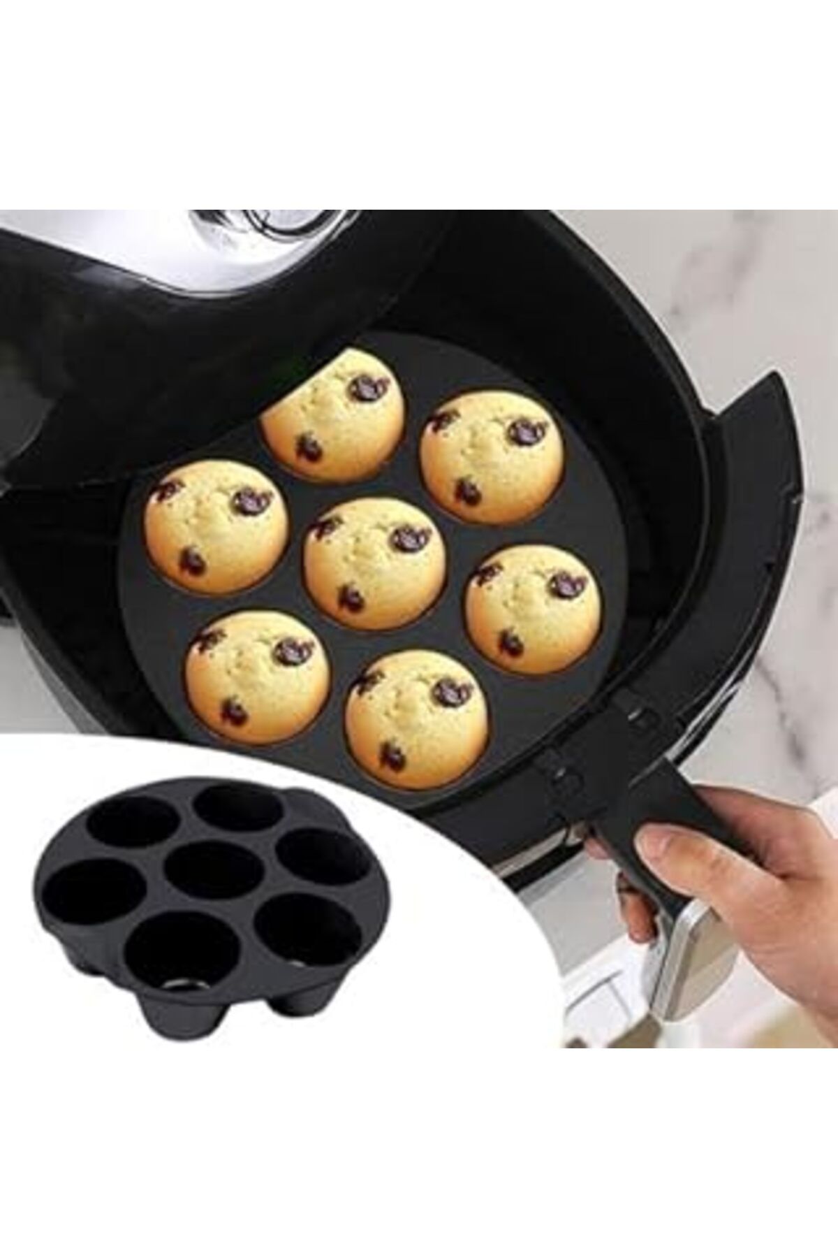 NETWORK ART SANEC 7 Gözlü Silikon Çok Amaçlı Airfryer Muffin Cupcake Kek ve Çörek Pişirme Kalıbı
