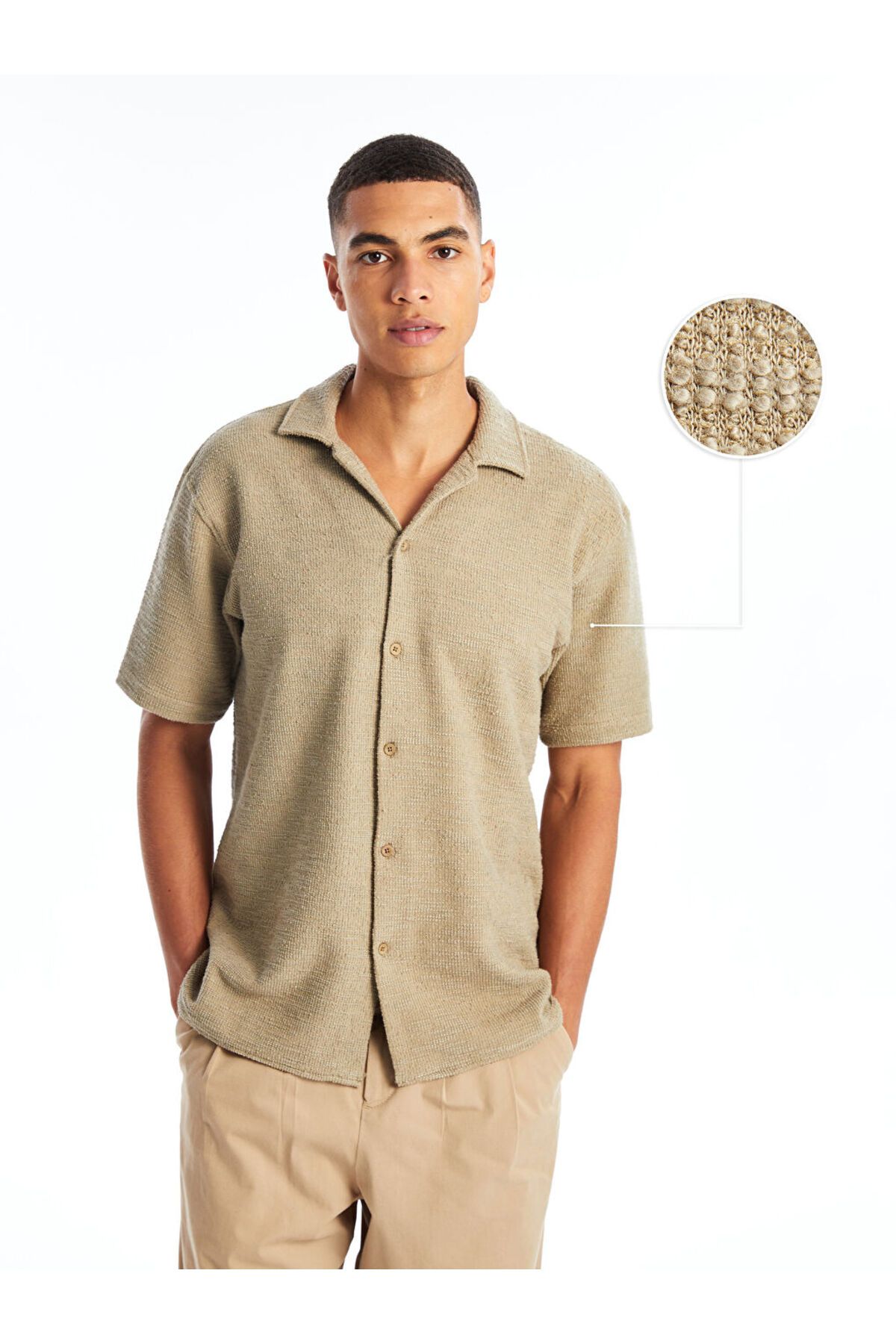 LC Waikiki Yeni Sezon Regular Fit Kisa Kollu Gabardin Erkek Dokulu Gomlek - S4OD02Z8