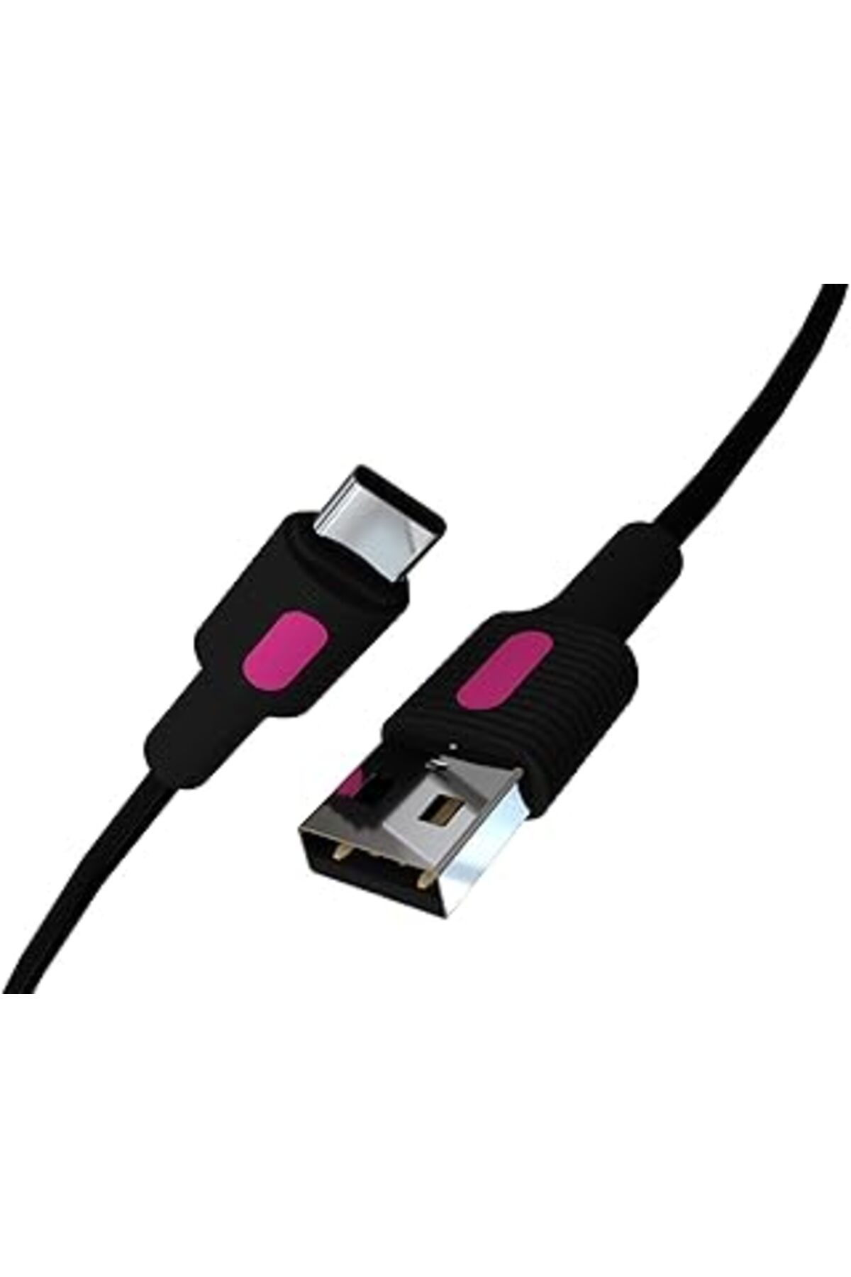 jupiter global bazaar Remorax Coral Usb A-C Hızlı Şarj Kablosu, Siyah Kablo, Fuşya/Siyah Uçlar (150 Cm)