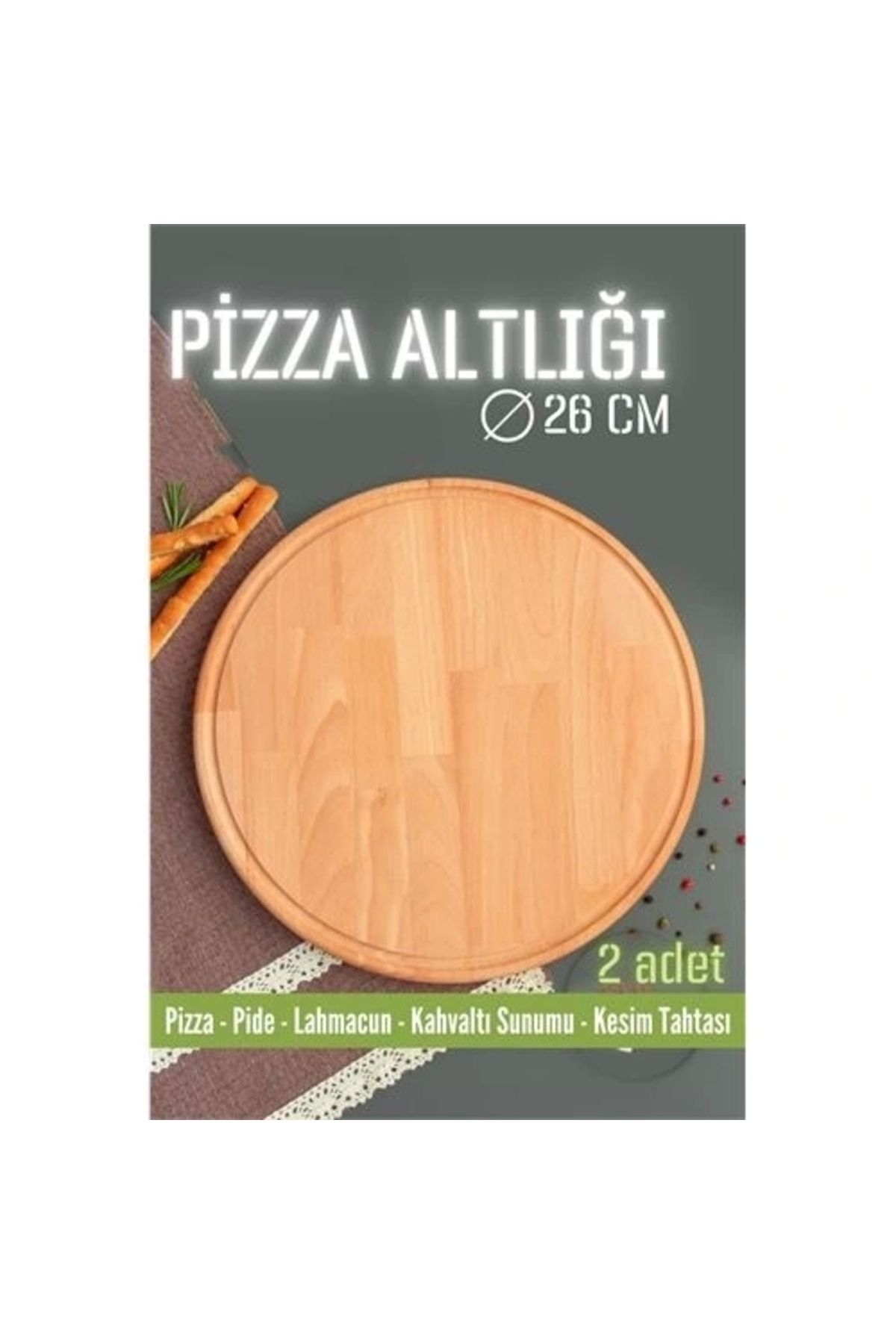 STOREMAX Ahşap Pizza Lahmacun Pide Sunum ve Kesim Tahtası 26 cm 2 ADET