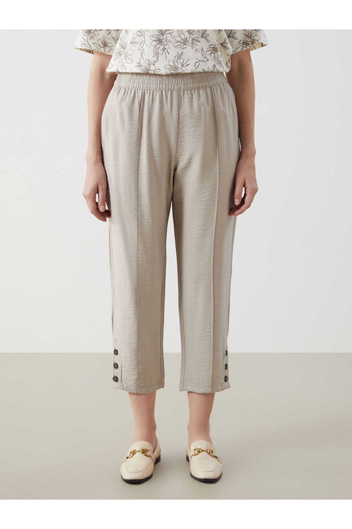 LC Waikiki-Pantaloni de damă cu aspect de in cu talie elastică 2