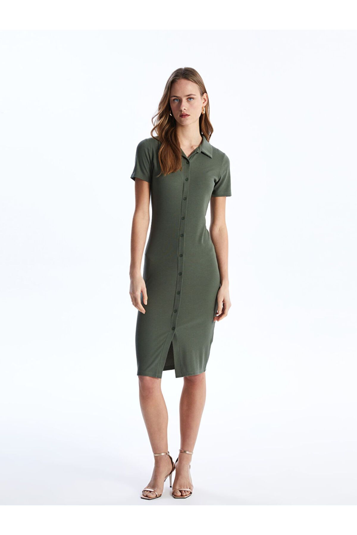 LC Waikiki LCW Polo Yaka Düz Kısa Kollu Kadın Bodycon Elbise
