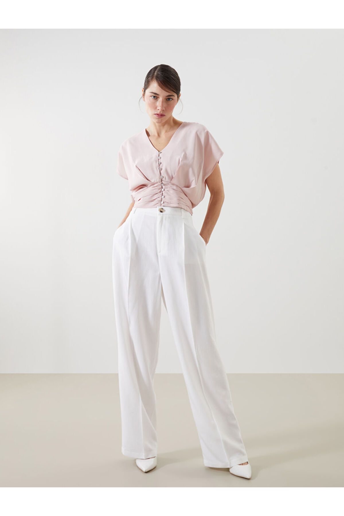 LC Waikiki LCW Vision Beyaz Loose Fit Keten Karışımlı Kadın Pantolon S5JT09Z8NVY25