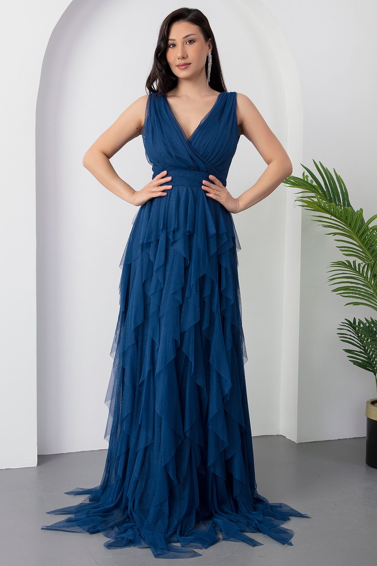 PULLIMM-13360 Rochie de seara lunga cu volane dublu 3