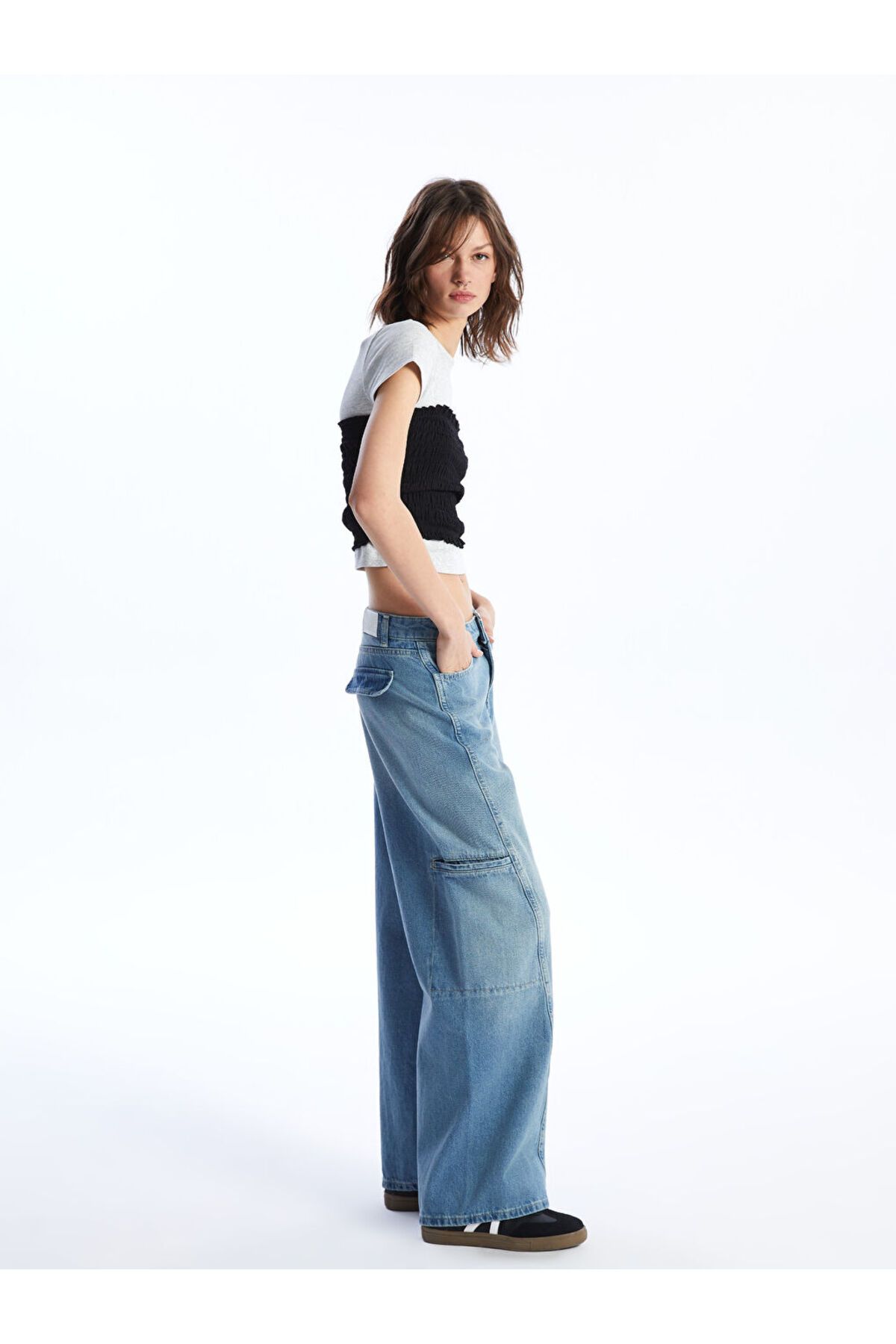 LC Waikiki Yüksek Bel Wideleg Kadın Kargo Jean Pantolon