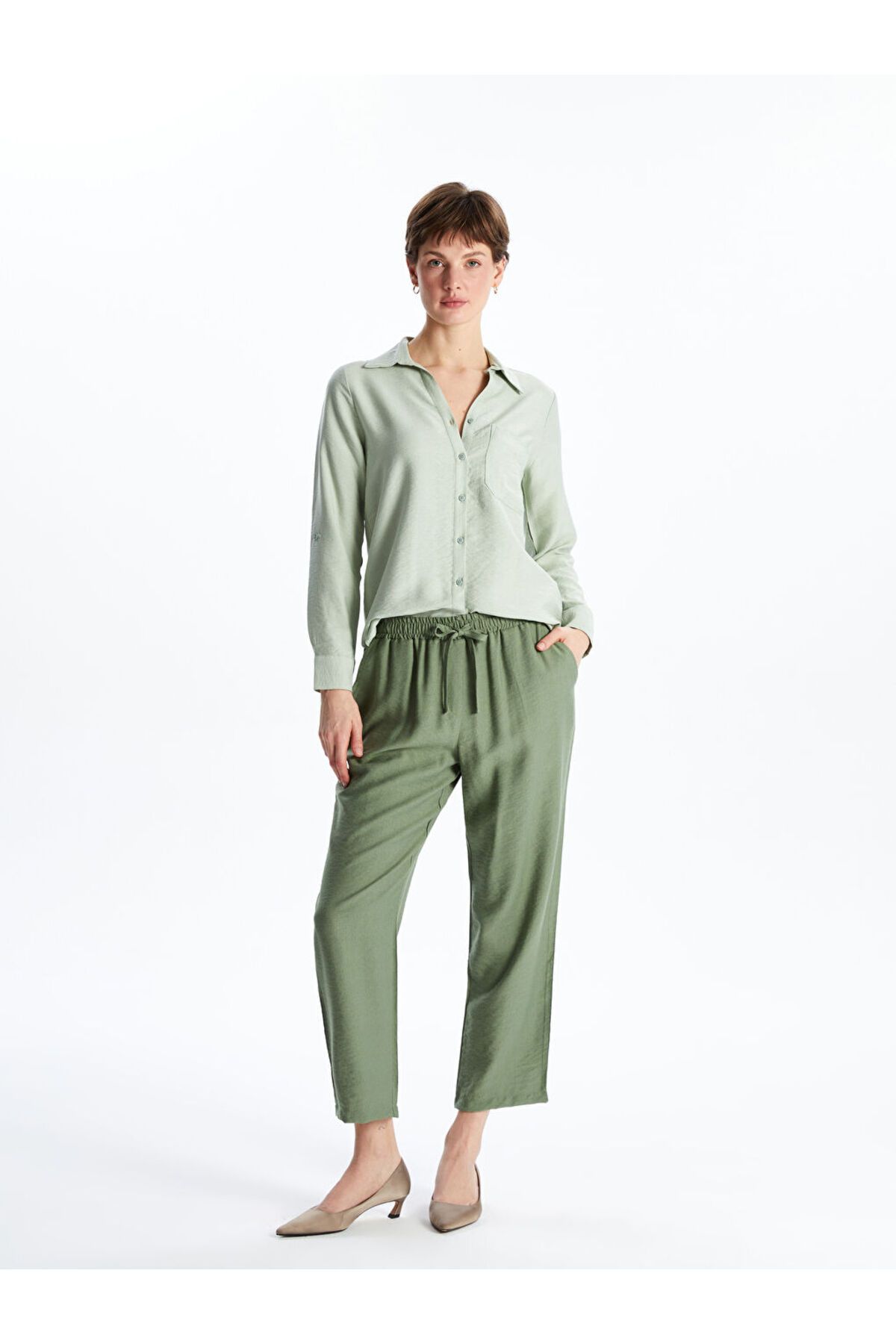 LC Waikiki LCW ECO Haki Beli Lastikli Kadın Pantolon S5M425Z8NVY25
