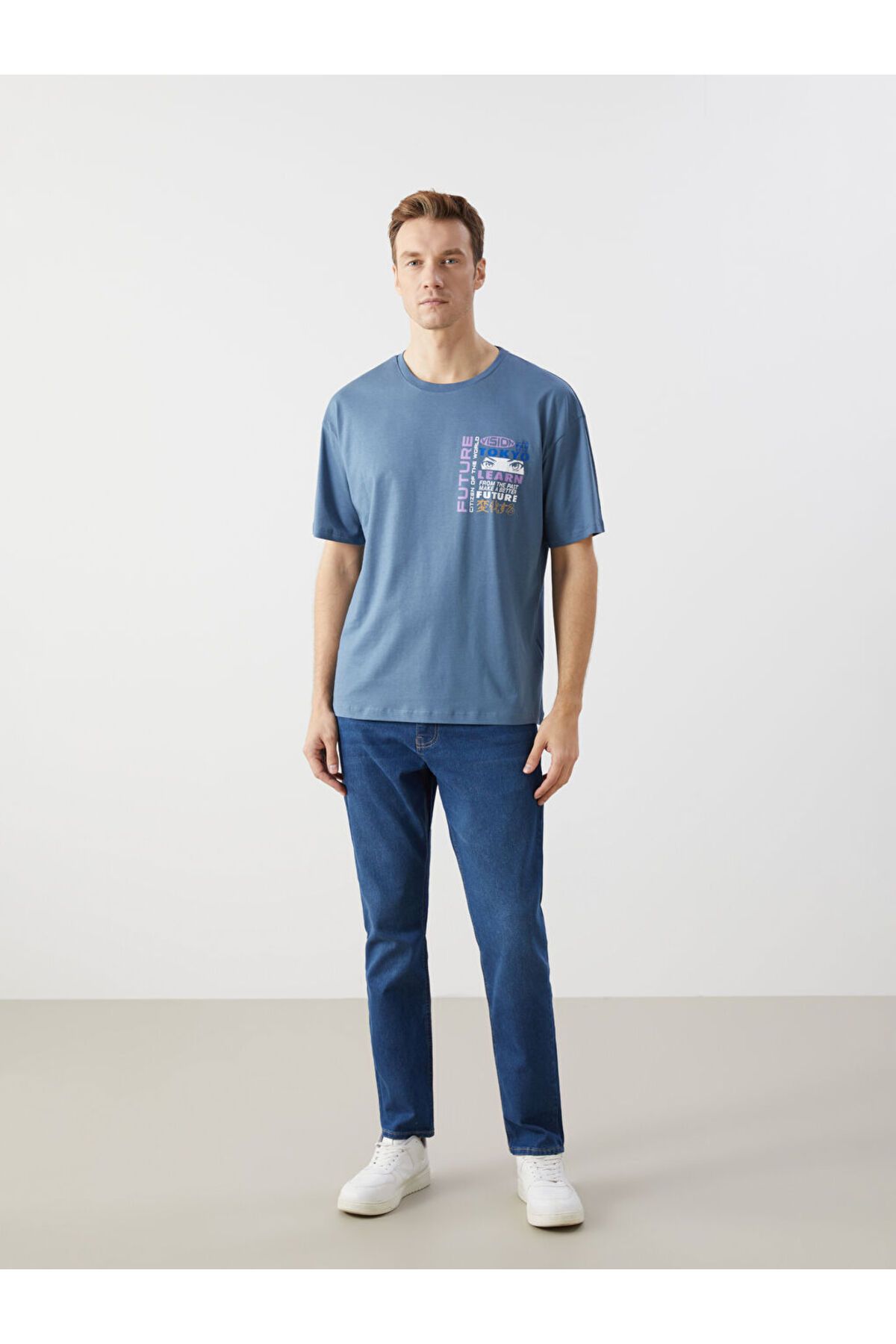 LC Waikiki-New Season Crew Neck Κοντό μανίκι εμπριμέ χτενισμένο βαμβακερό ανδρικό Tisort - S5HP87Z8 2