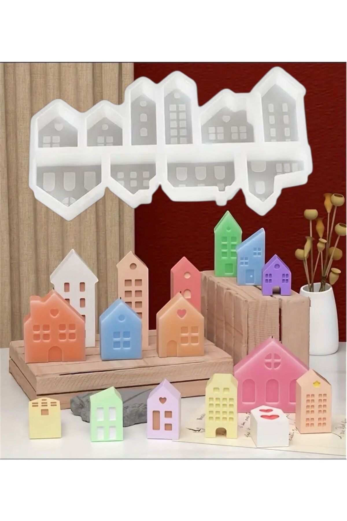 NorthAK Epoksi Silikon Mini Ev Kalıpları 10’lu - Silikon Mini Ev Kalıpları & Kokulu Taş Kalıbı Mum Kalıbı