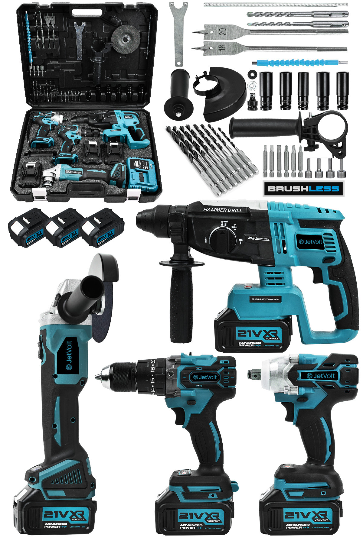 JetVolt Profesyonel 4'Lü Set Şarjlı 2-26 Kırıcı Delici Hilti+125mm