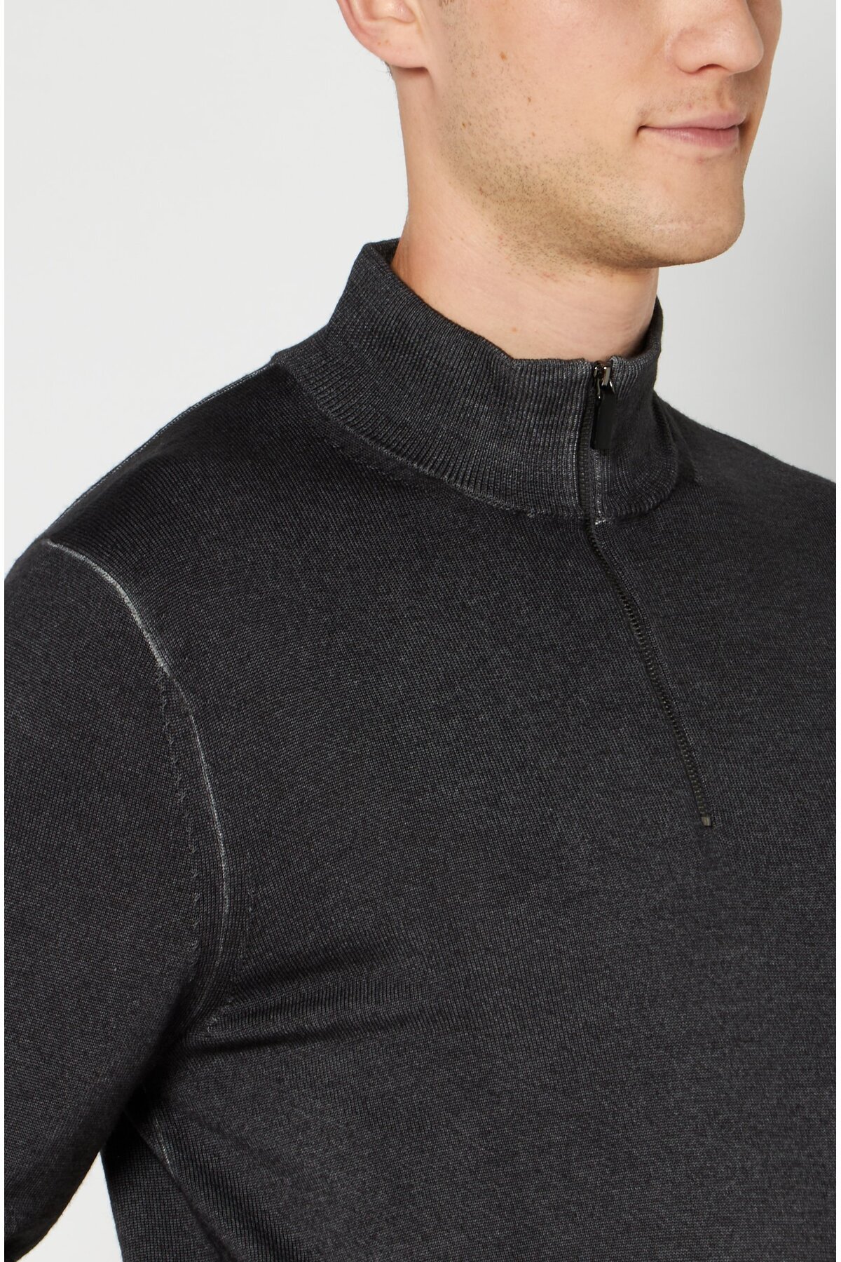 Michael Kors-Men Mock Neck Knitted Sweater, Dark Grey 4