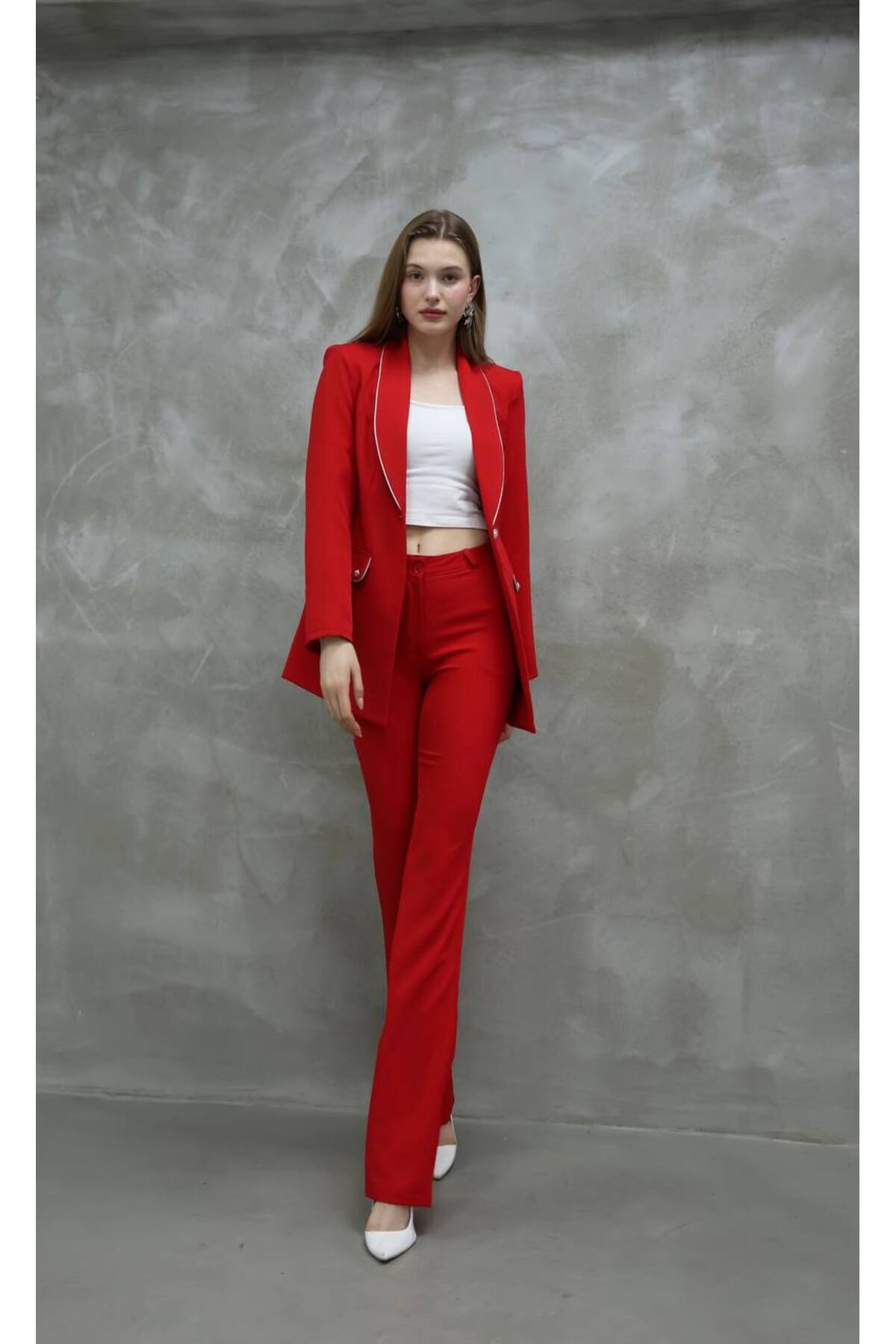 STMT BUTİK-Set pantaloni jachetă cu garnitură de piatră – îmbrăcăminte elegantă pentru femei 6