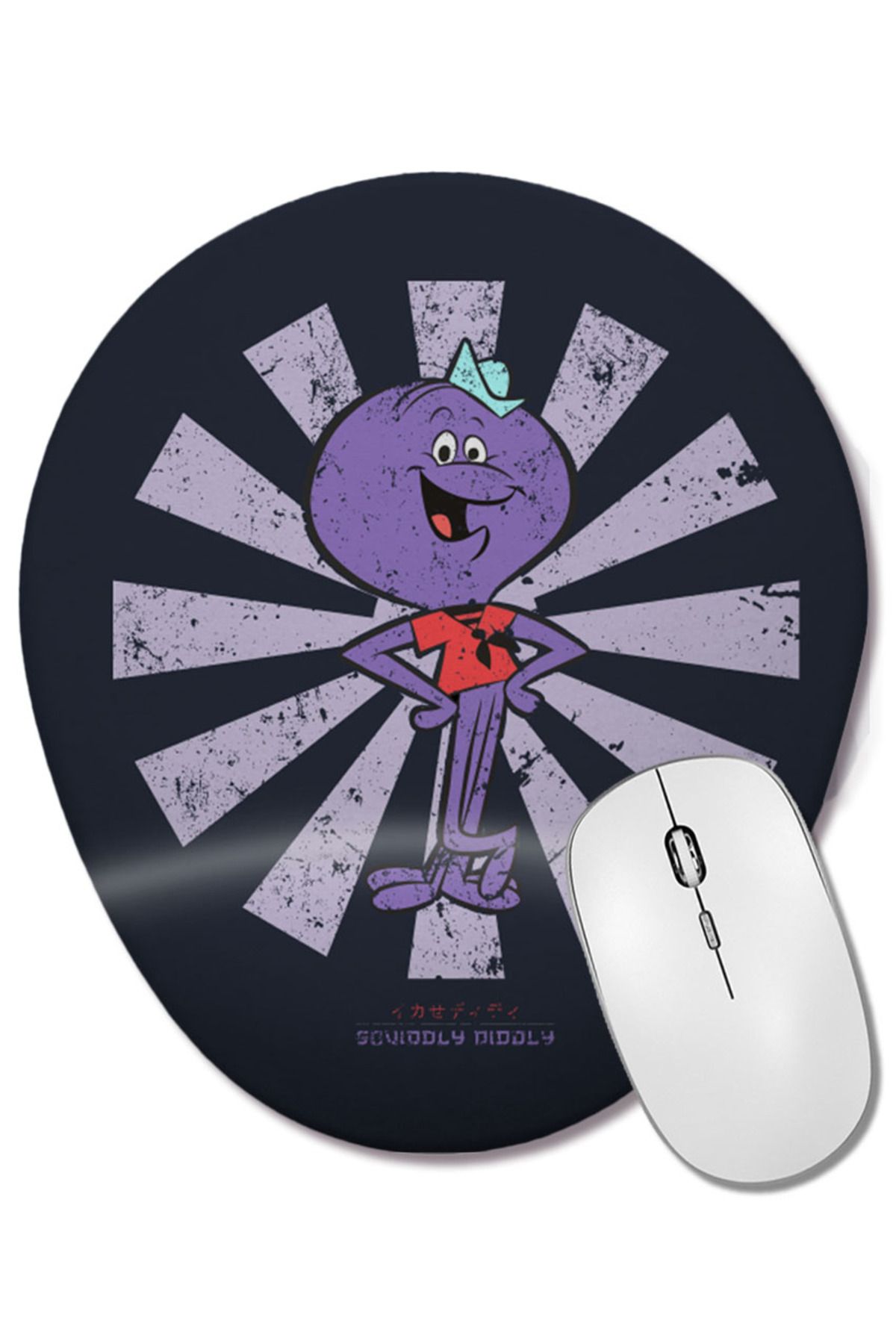 BASKI DÜNYASI-Squiddly Diddly Retro Japanese Wrist Supported Oval Mouse Pad 1