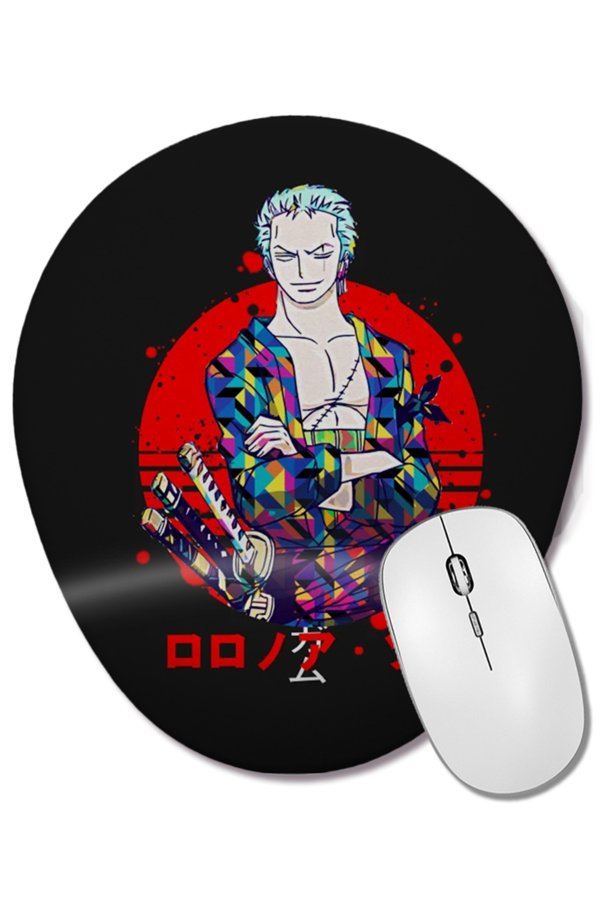 BASKI DÜNYASI-Zoro One Piece Zoro Roronoa Oval Mouse Pad with Wrist Support 1